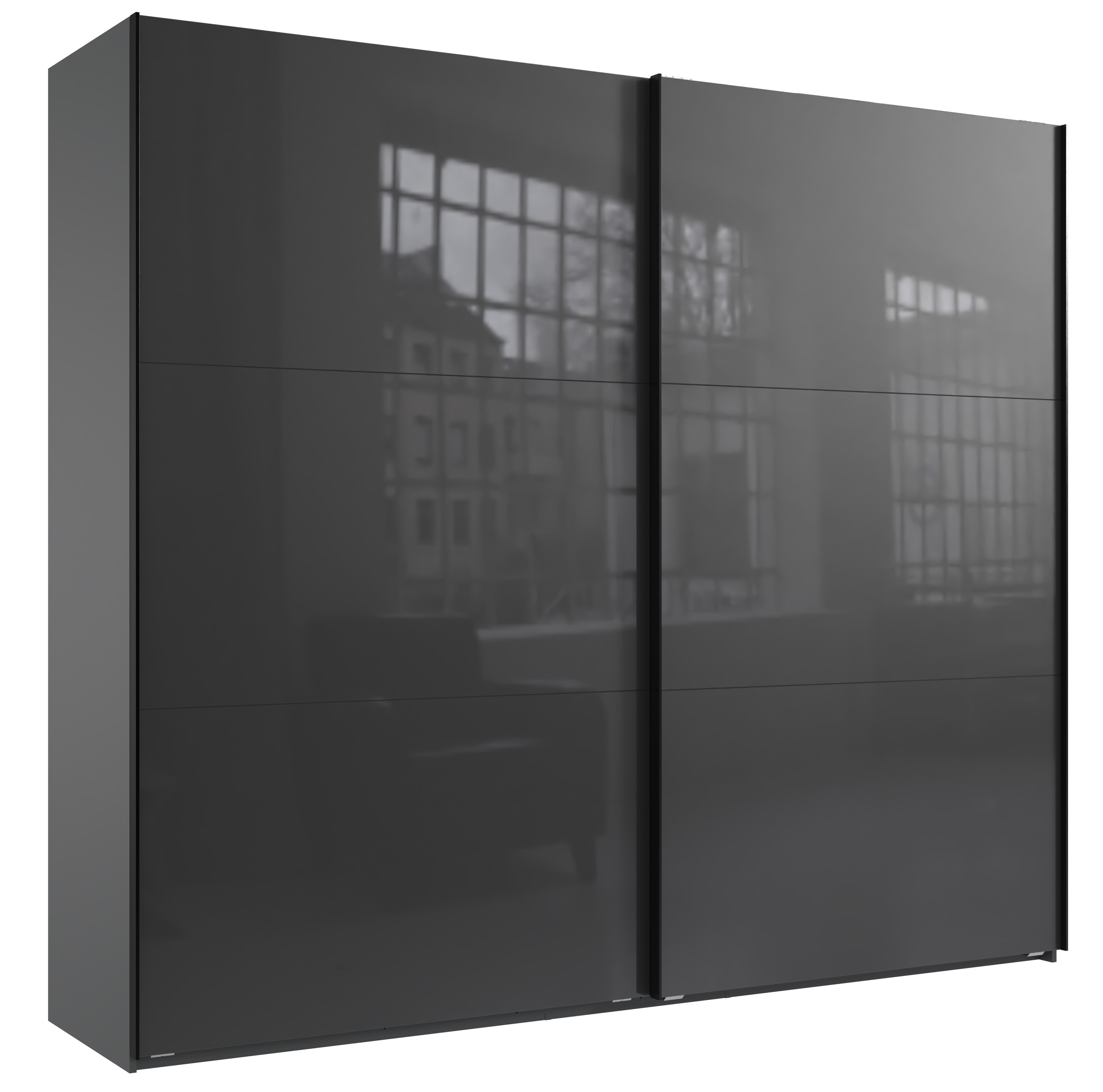 Schuifdeurkast 250x216cm met glasdeuren - grafietgrijs 