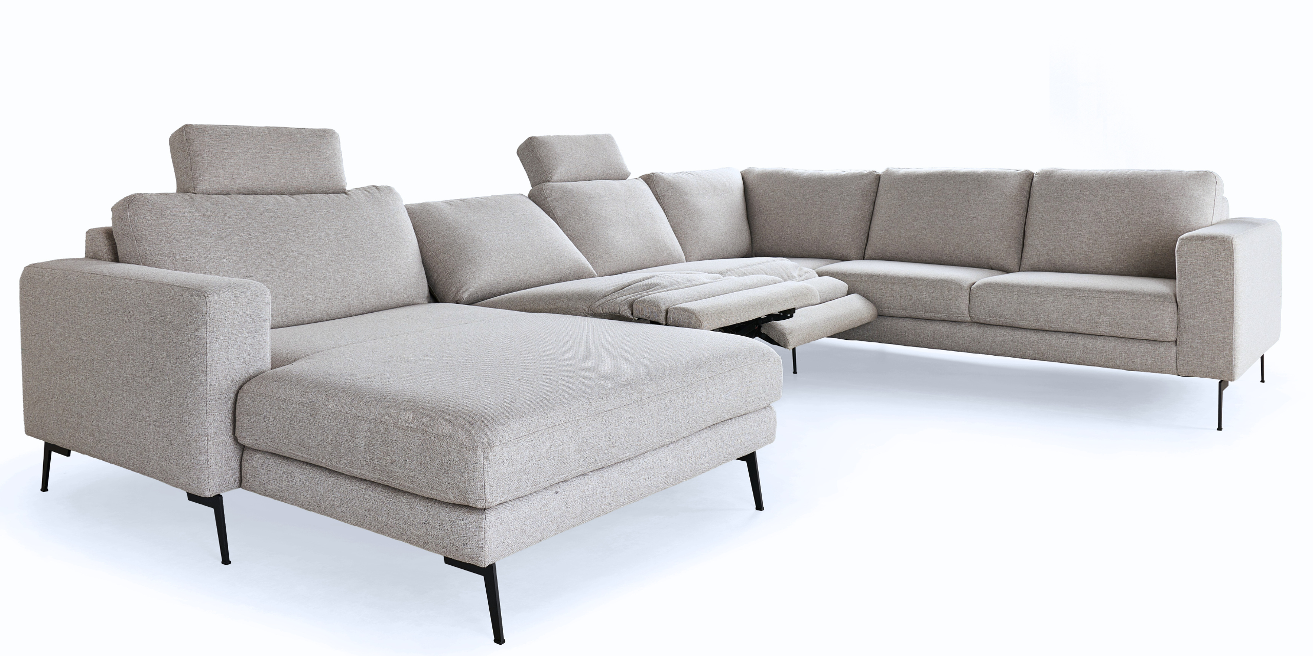 Hoeksalon U-vorm met relax (rechts) - Shell lichtgrijs