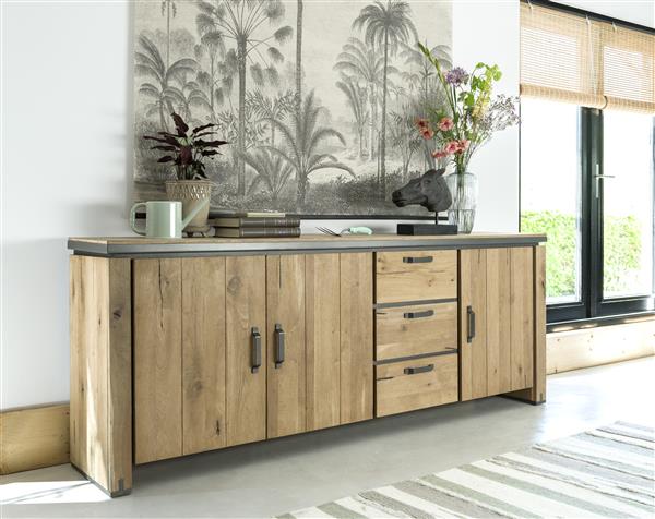 Dressoir Farmland met 3 deuren en 3 lades B240cm - natuur