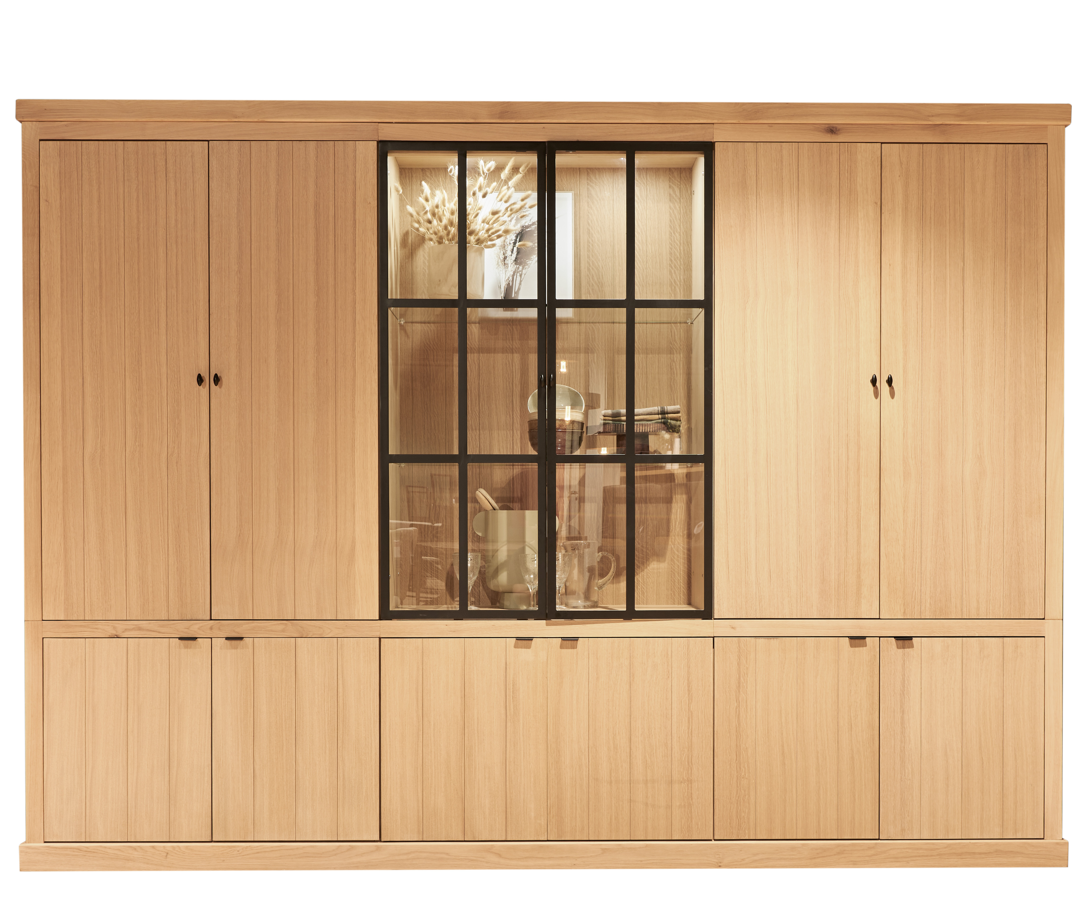 Vitrinekast Brighton incl. verlichting 300x220cm - Smoked Oak
