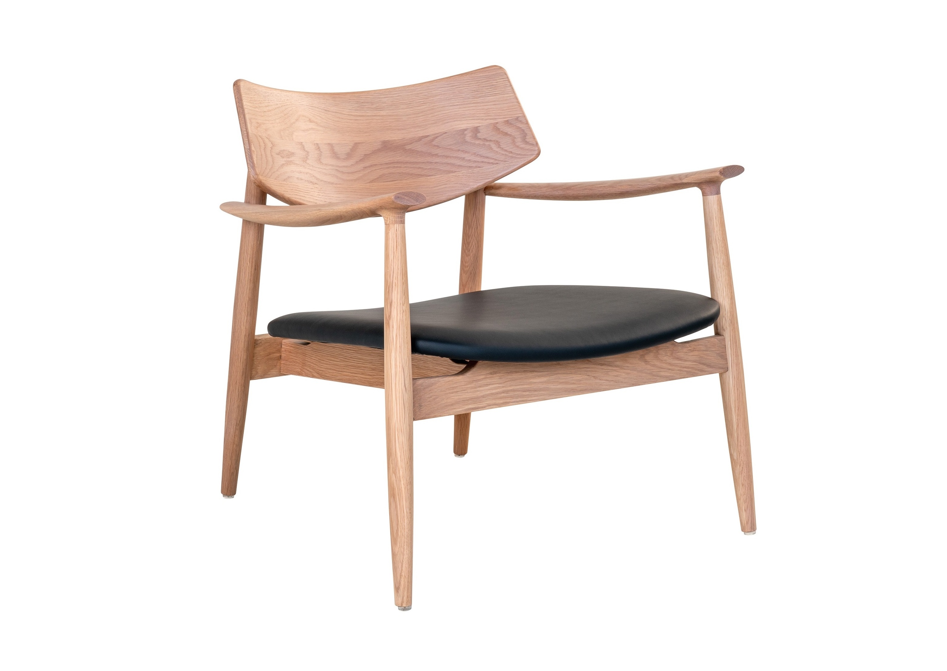 Houten fauteuil met lederlook zitting - natuur eiken/zwart