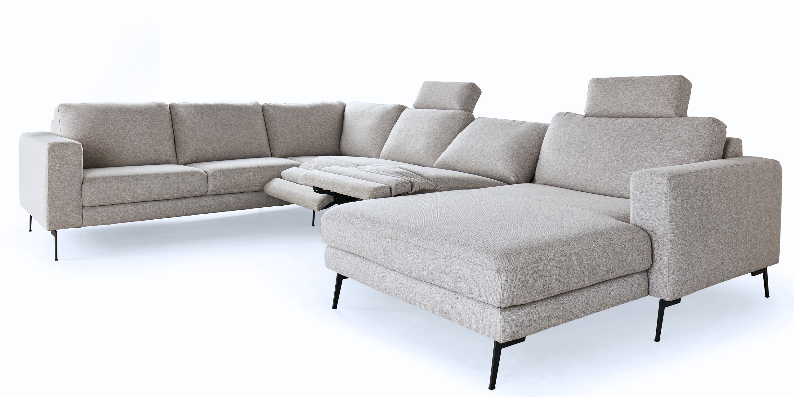 Hoeksalon U-vorm met relax (links) - Shell lichtgrijs