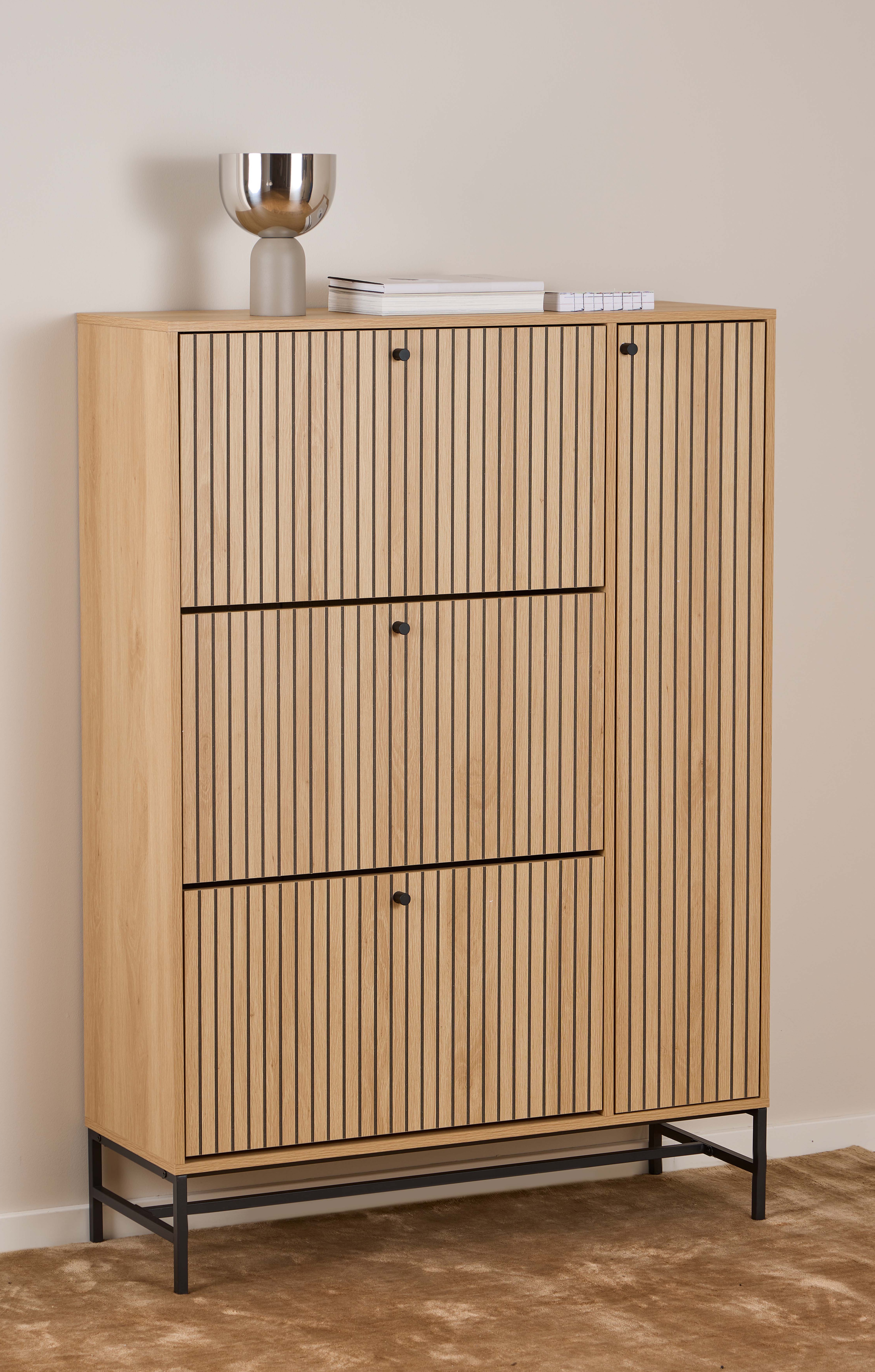 Schoenenkast met deur - eik/zwart