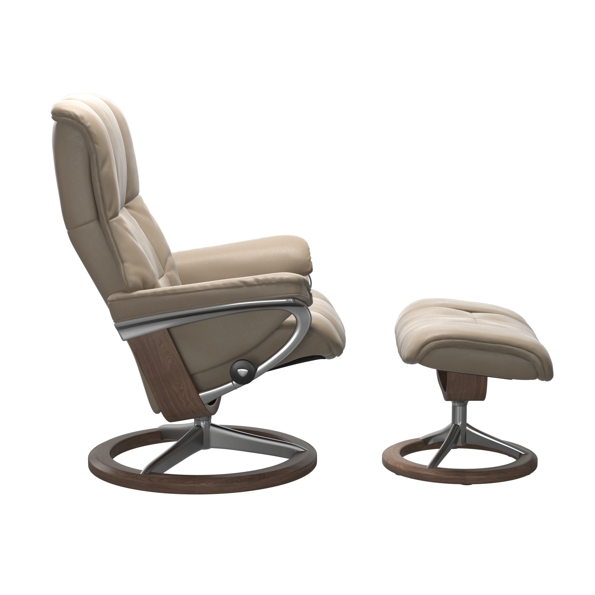 Relaxzetel Mayfair in leder met voetenbank Medium - Fog beige