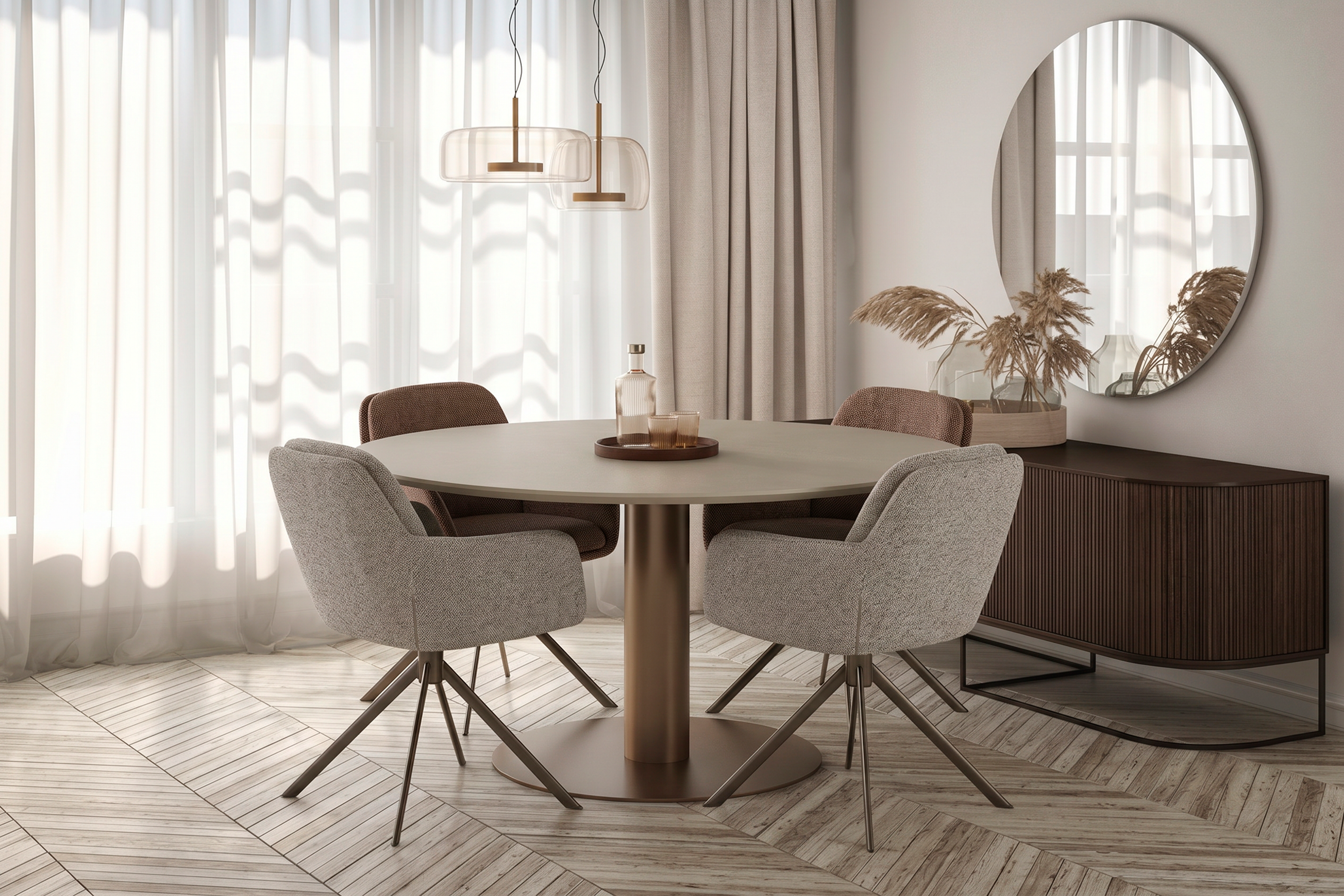 Kuipstoel swivel - beige/anodic metaal