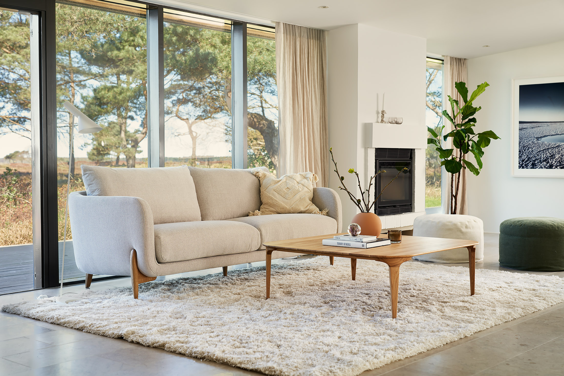 Salon Jenny 3-zit met houten poten - Natural ecru