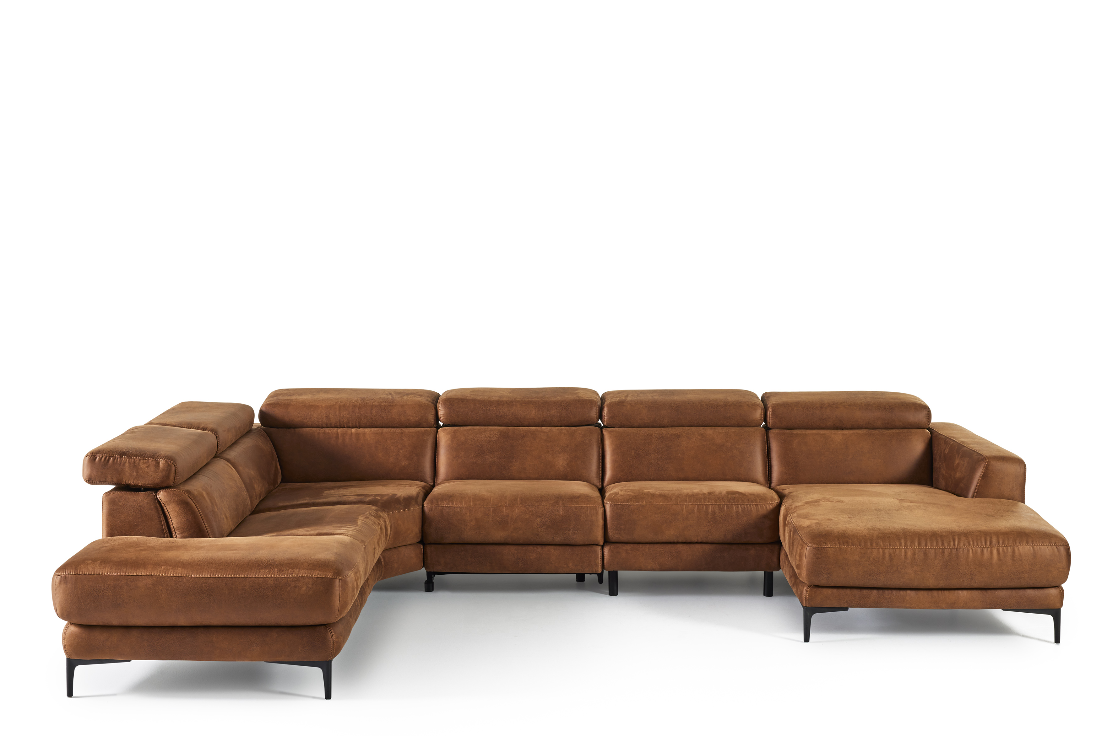 Hoeksalon U-vorm met elektrische relax (links) - cognac