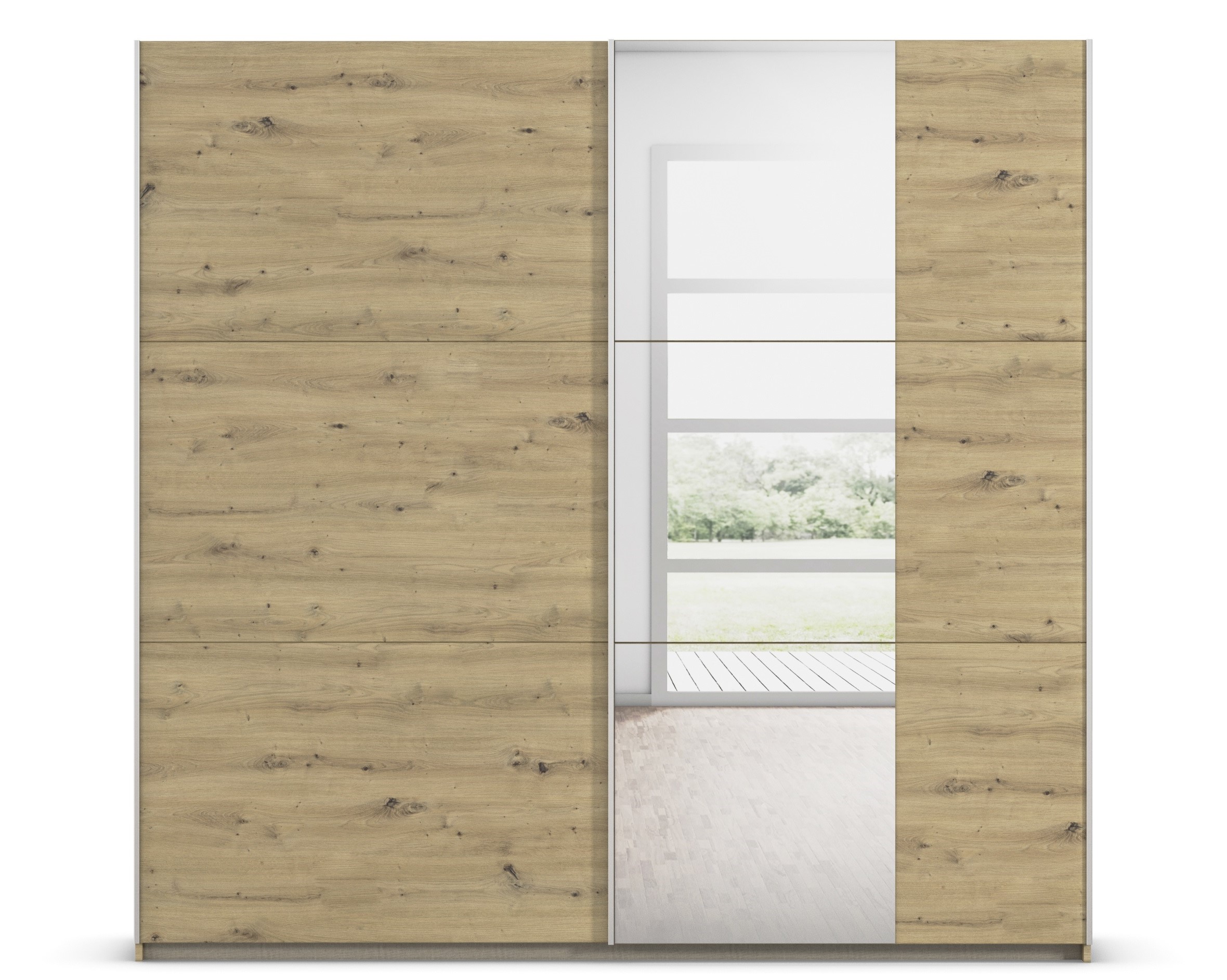 Schuifdeurkast met spiegel 218x210cm - natuur
