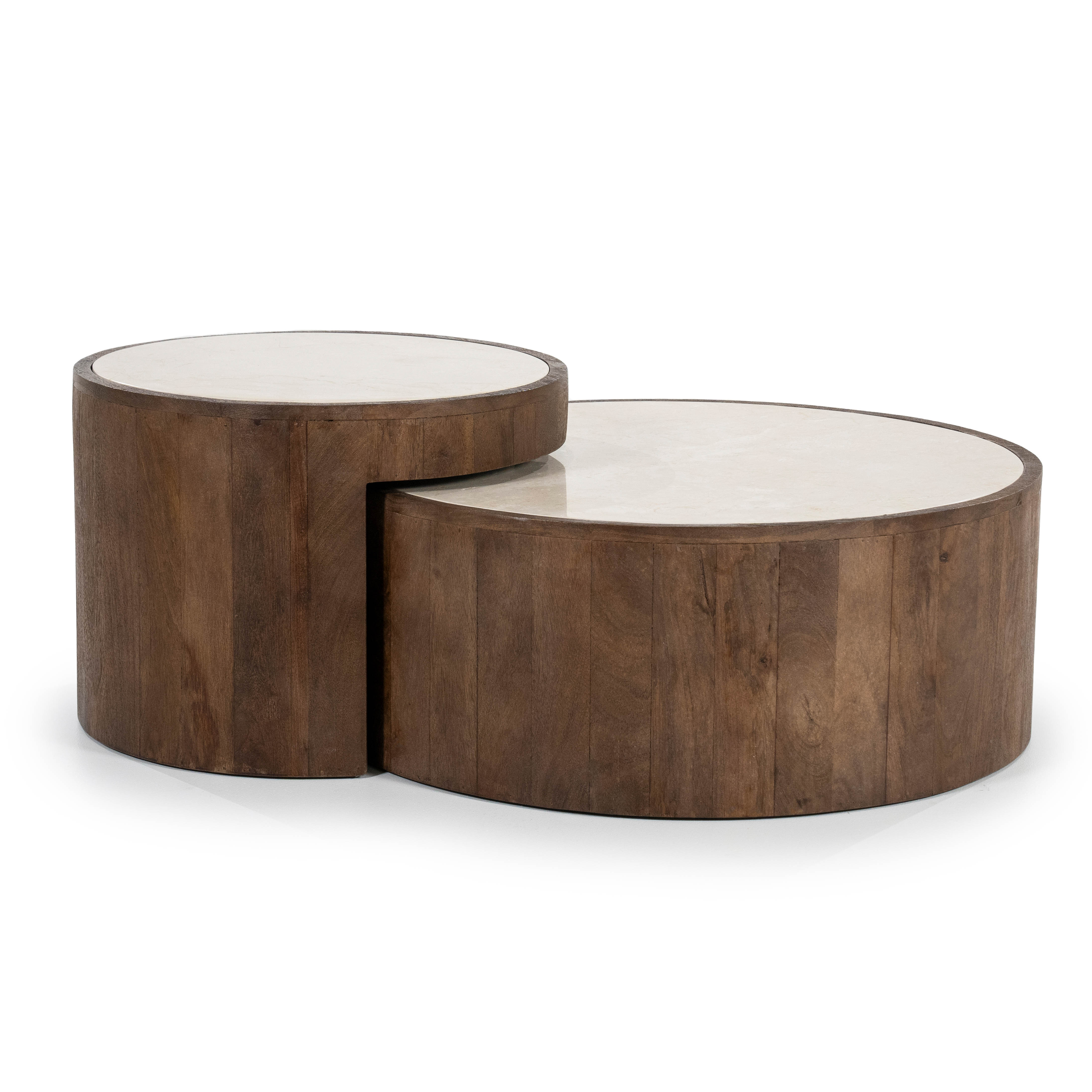 Set van 2 salontafels - mangohout/marmer