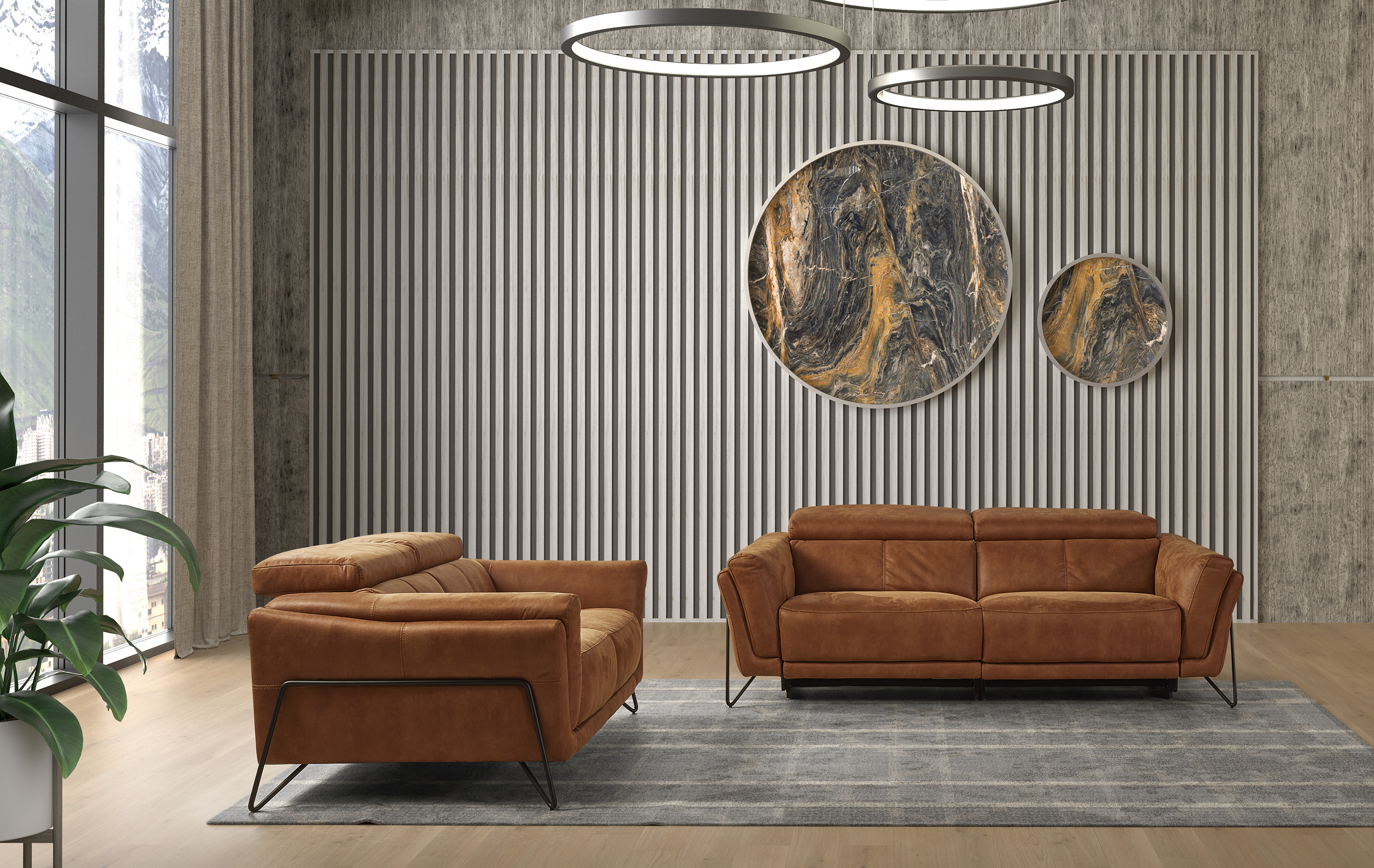 Set: 2,5-zit met elektrische relax en 2-zit vast - Brandy bruin