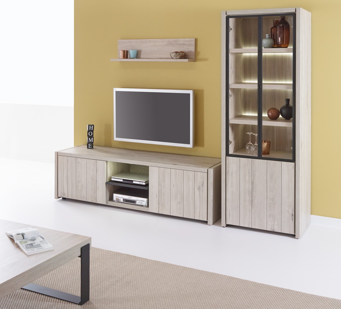 Tv-meubel met 2 deuren B193cm - lichtgrijs eiken