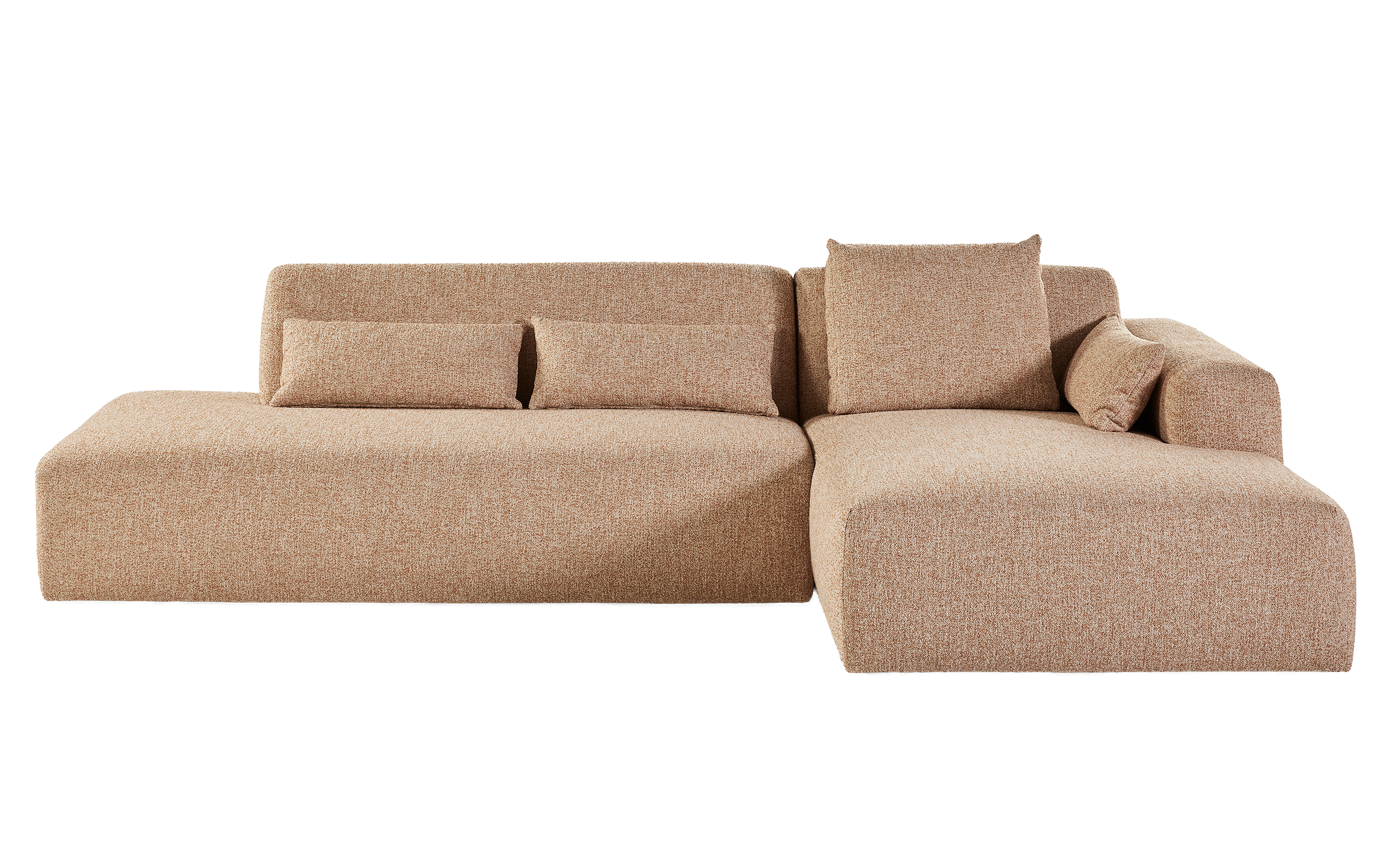 Hoeksalon North met longchair en poef (rechts) - lichtoranje/roze