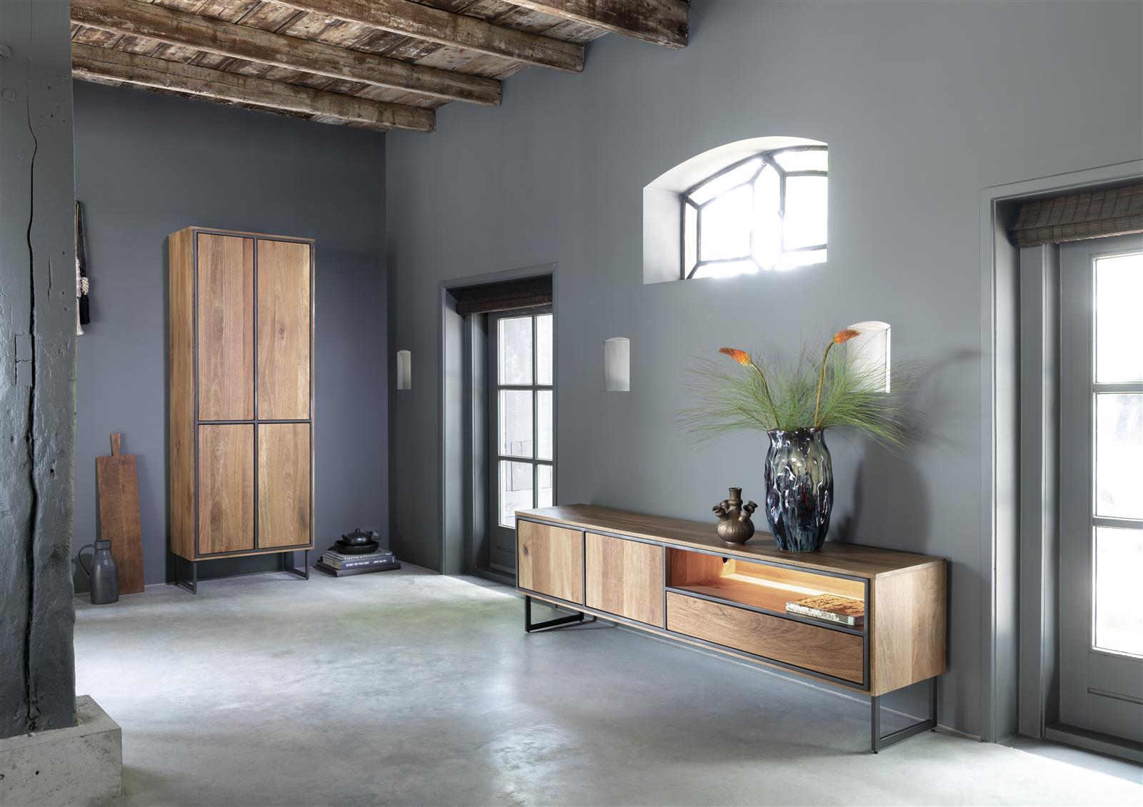 Tv meubel Trapani 200cm in fineerhout - smoked