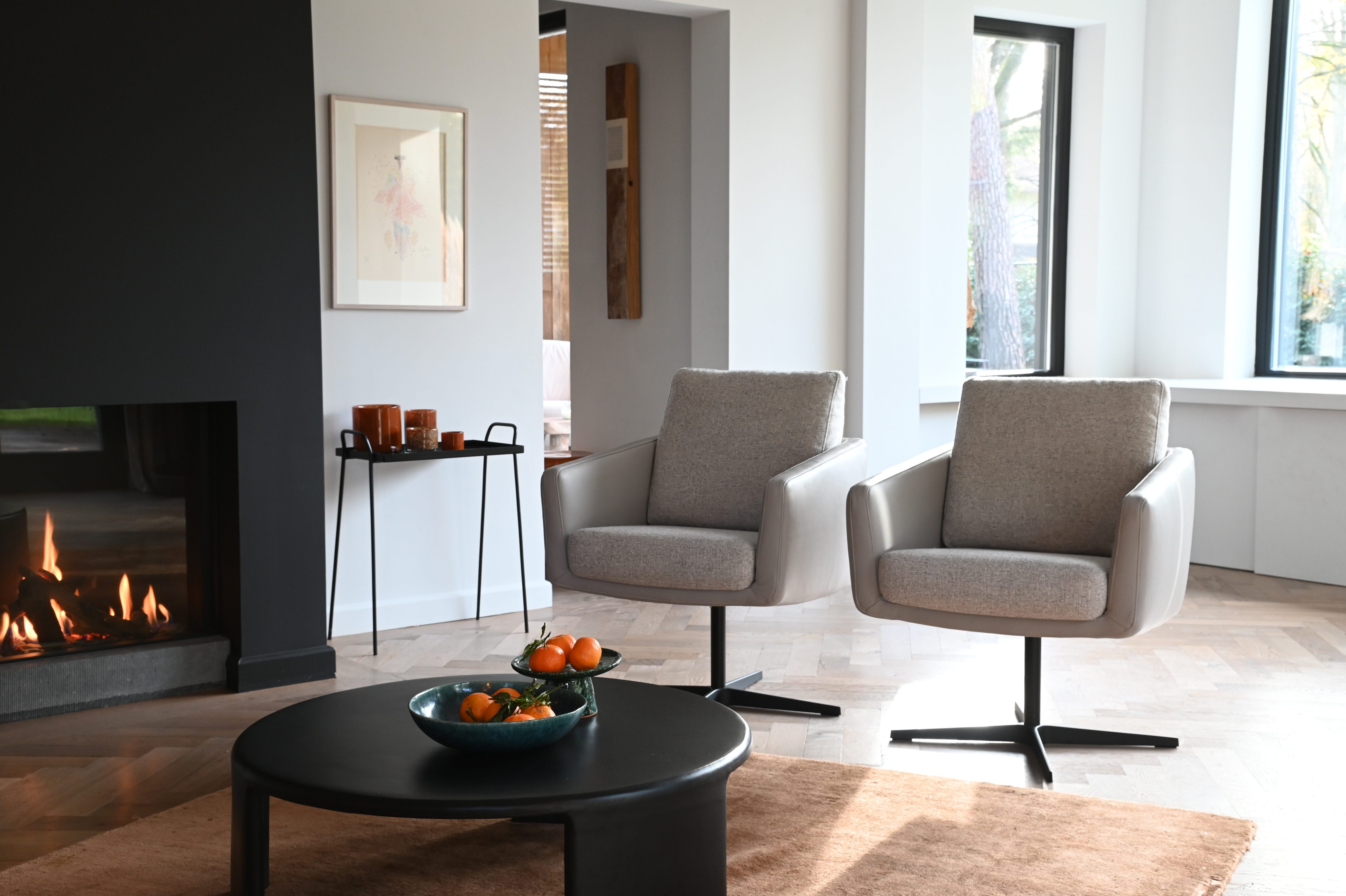 Draaifauteuil Maxim in combi leder/stof - grijs