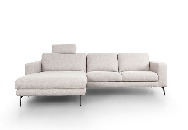 Hoeksalon met hoofdsteun en longchair (links)