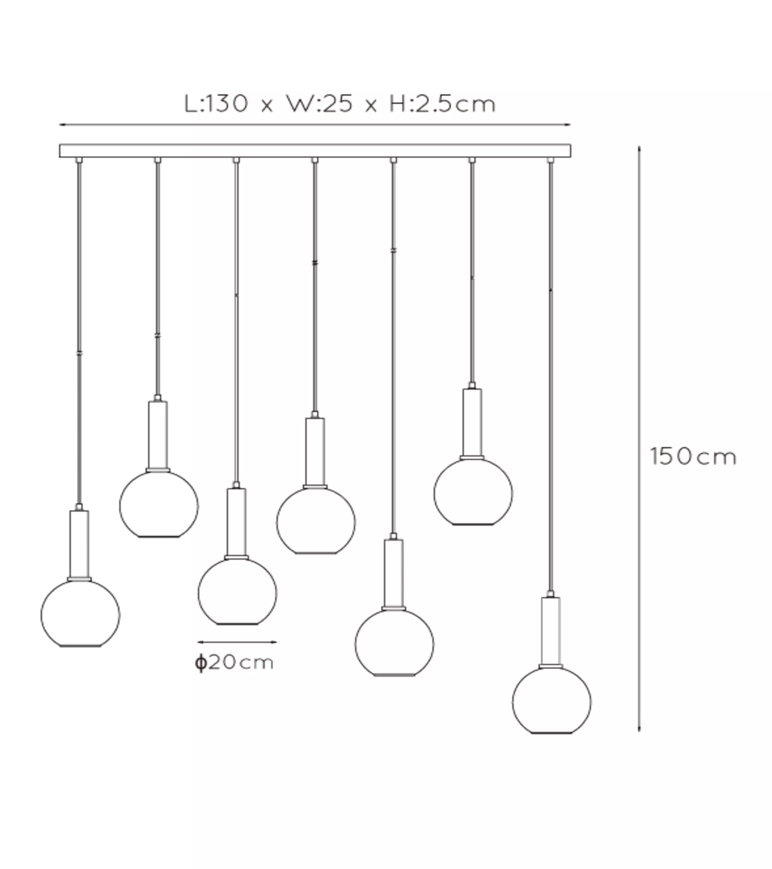 Hanglamp Marius met zeven pendels - zwart fumé