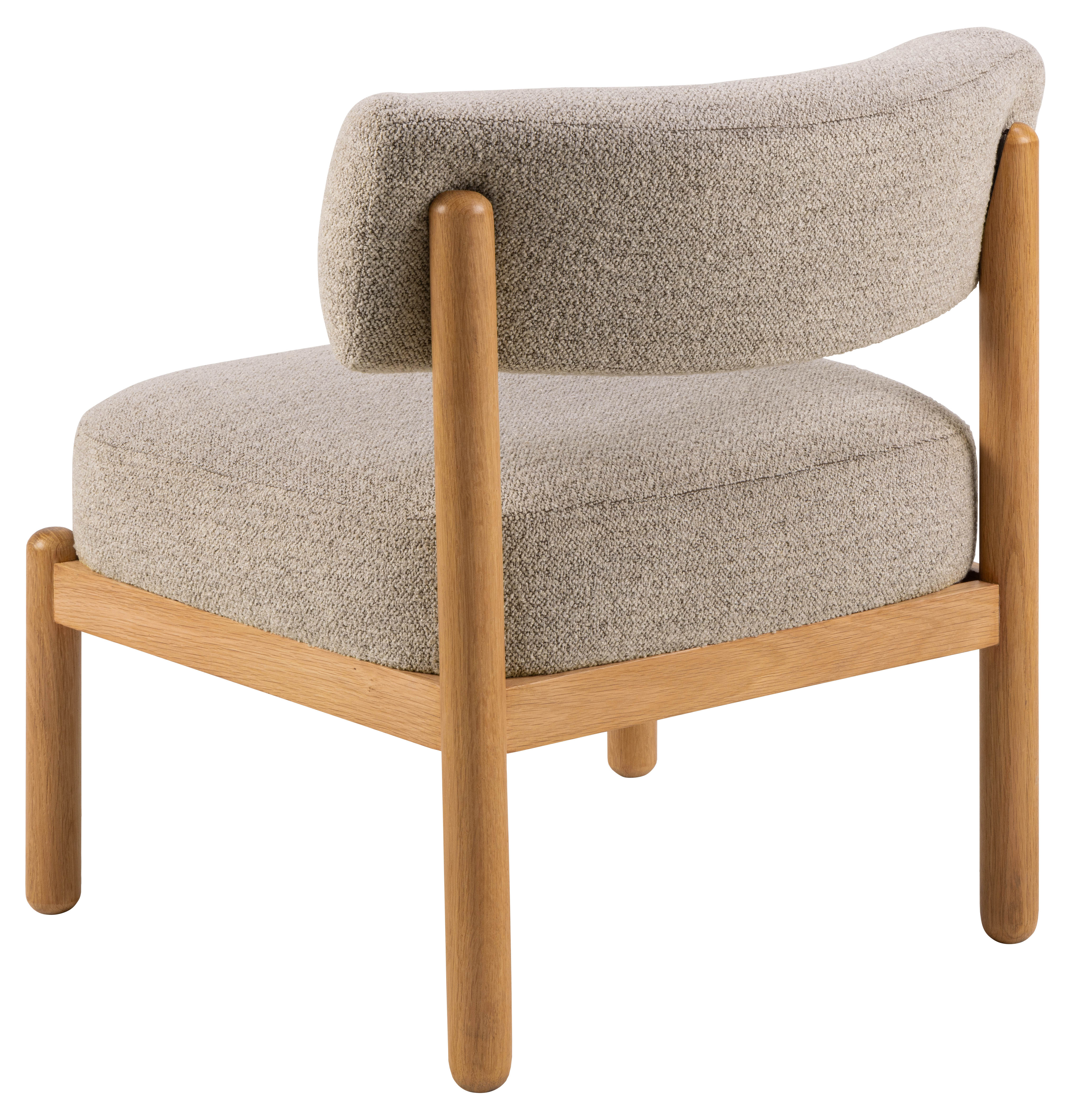 Fauteuil met stoffen zitting en eikenhouten poten - beige