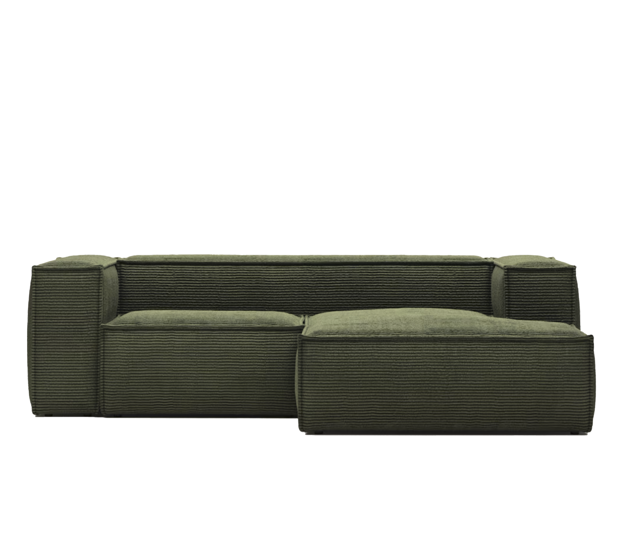 Hoeksalon in ribfluweel met longchair (rechts) - donkergroen