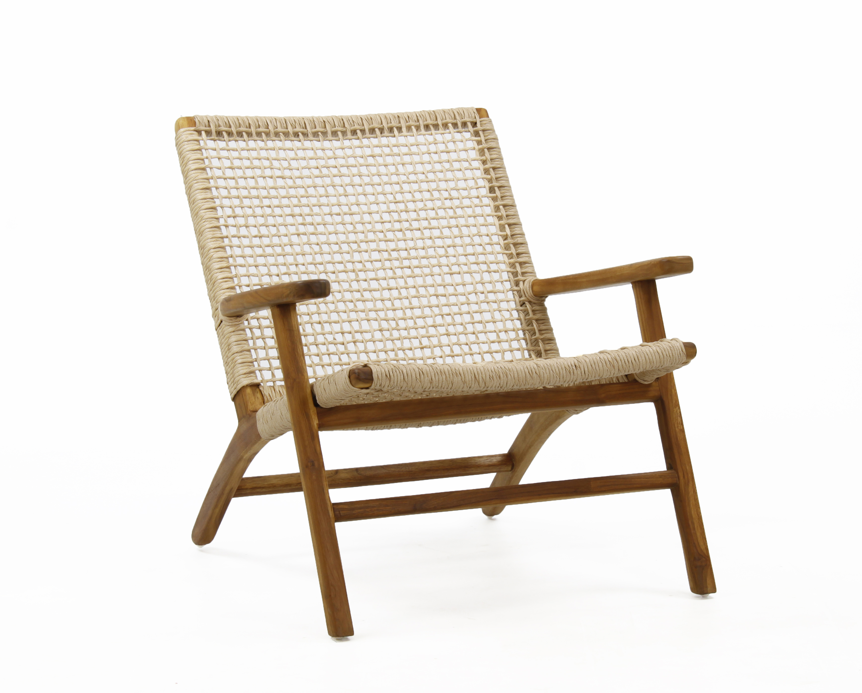 Houten fauteuil met rotan zitting - natuur teak