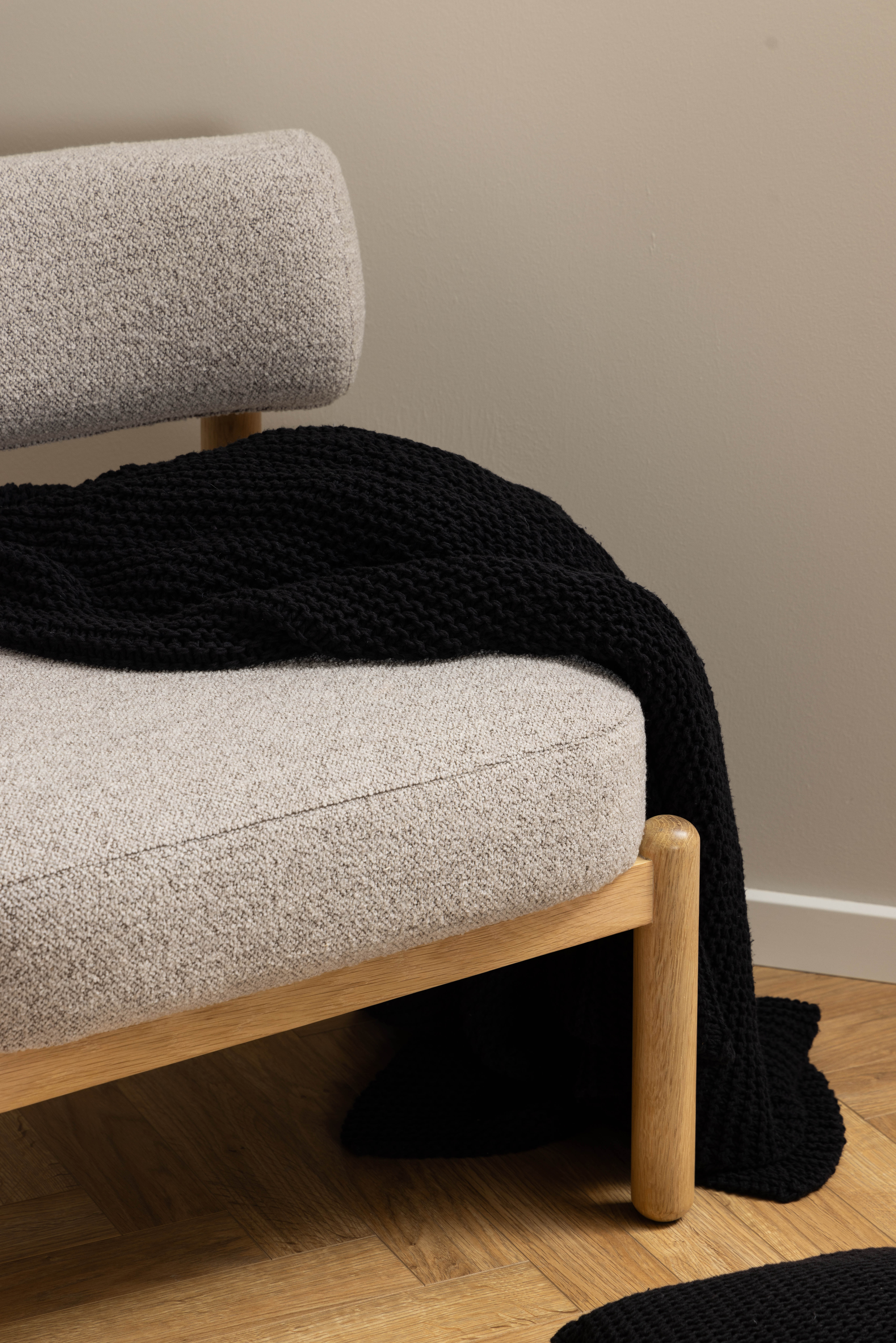 Fauteuil met bouclé zitting - natuur eiken/beige