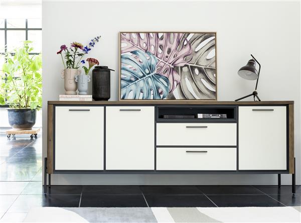 Dressoir 246cm 3 deuren, 2 lades, 1 open vak