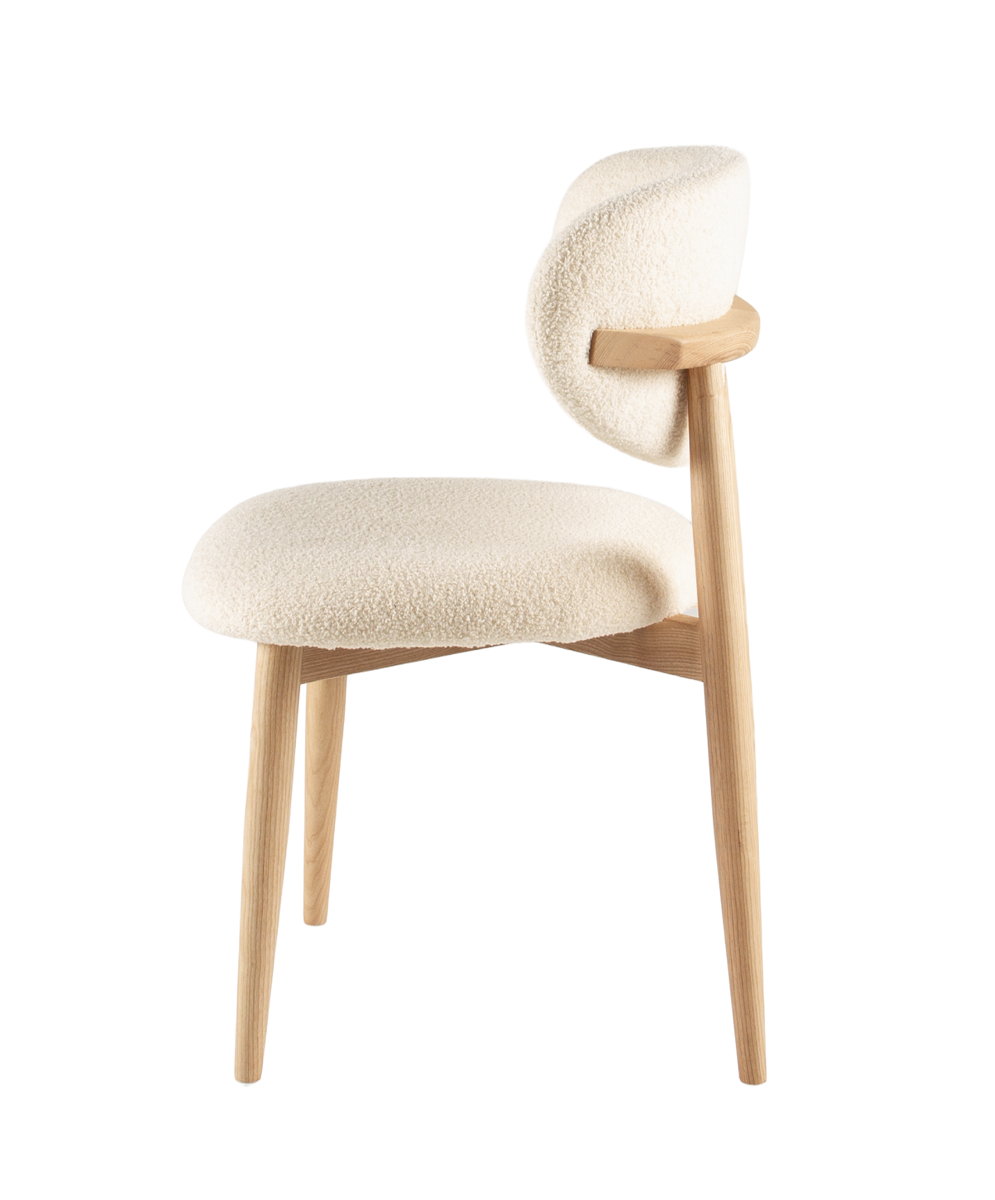 Houten eetkamerstoel met bouclé rug en zitting - natuur/wit
