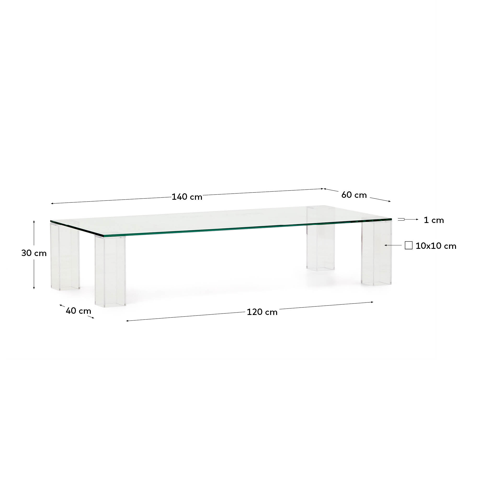 Salontafel Adularia 140x60cm in glas - transparant