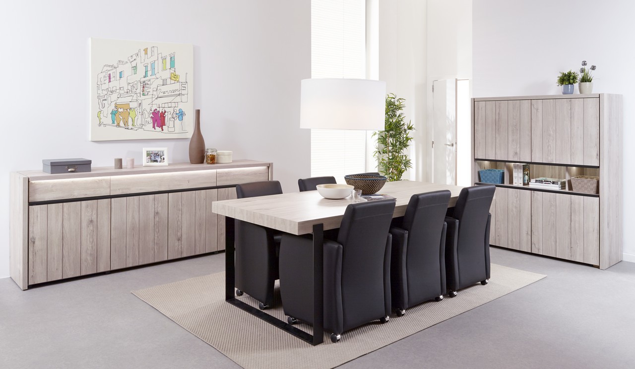 Dressoir met 3 deuren en 3 lades B193cm - lichtgrijs eiken