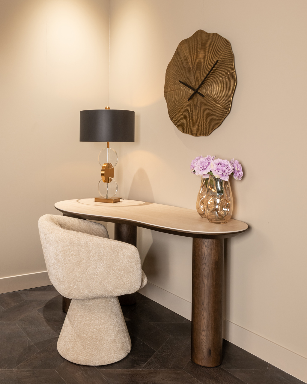 Bureautafel Ritz  150x73cm - travertine/oak veneer