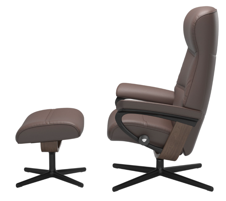 Lederen relaxzetel met voetenbank Philip - chocolate/walnut