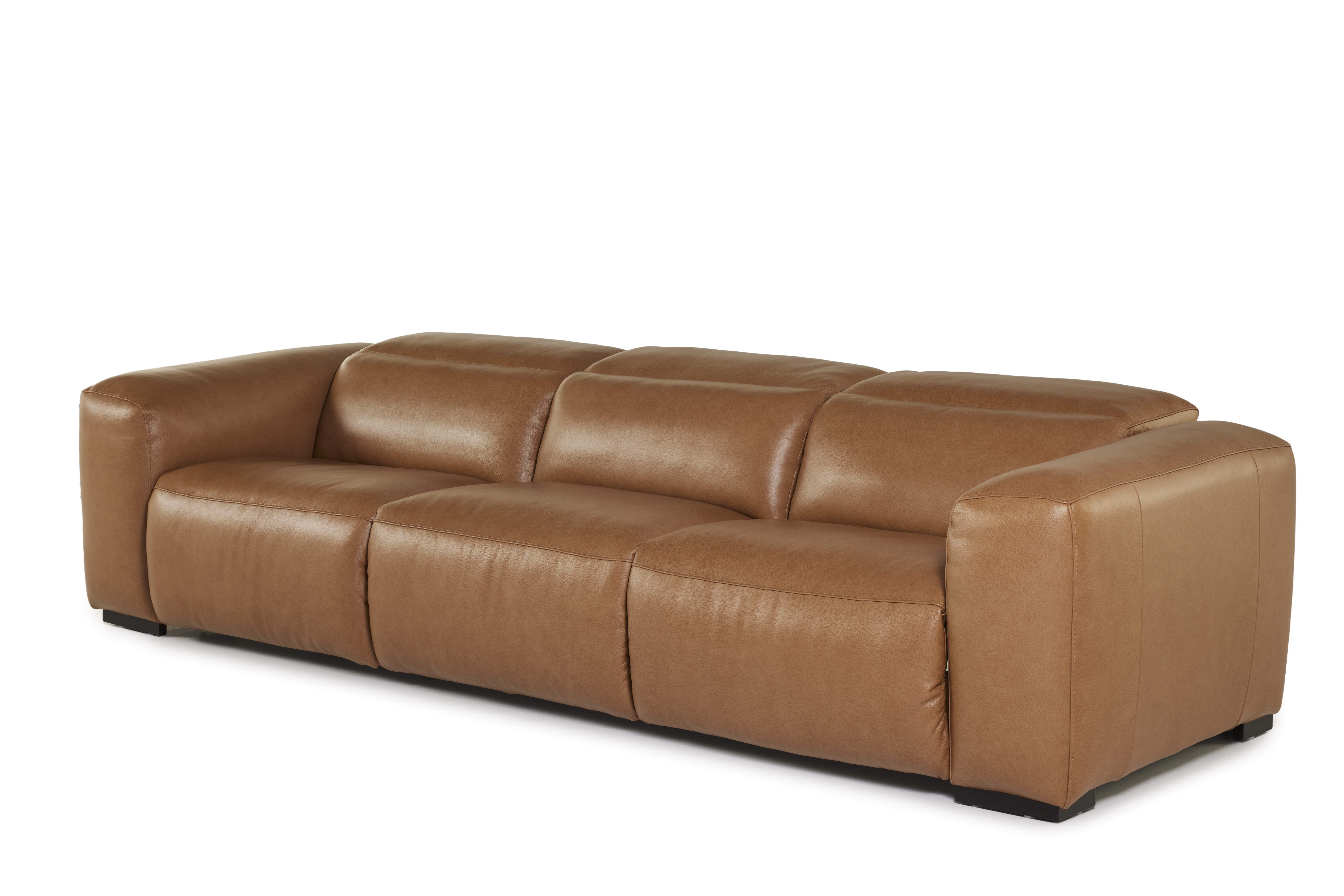 Lederen 4-zit met elektrische relaxfuncties - cognac