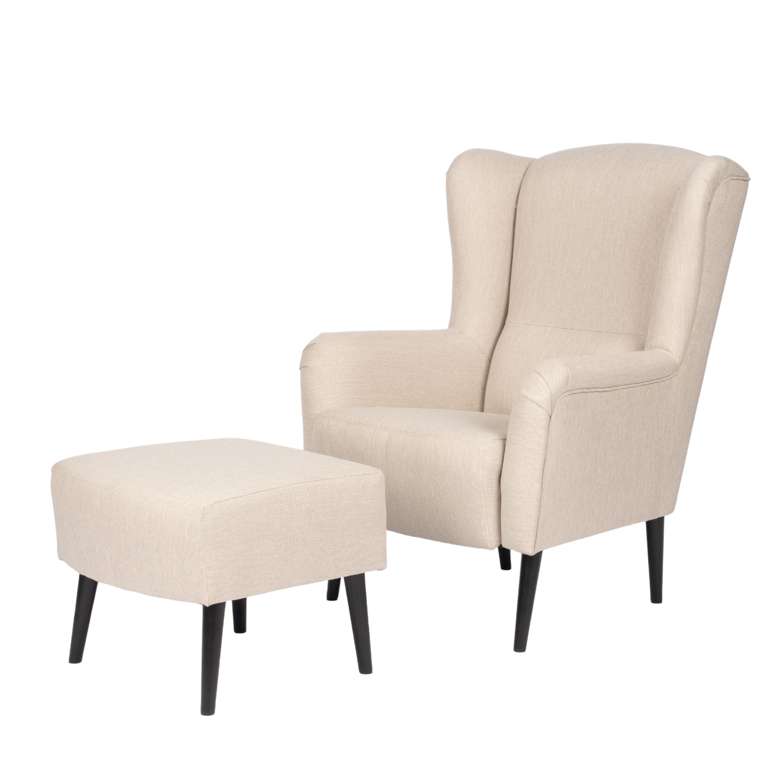 Fauteuil met voetenbank - beige