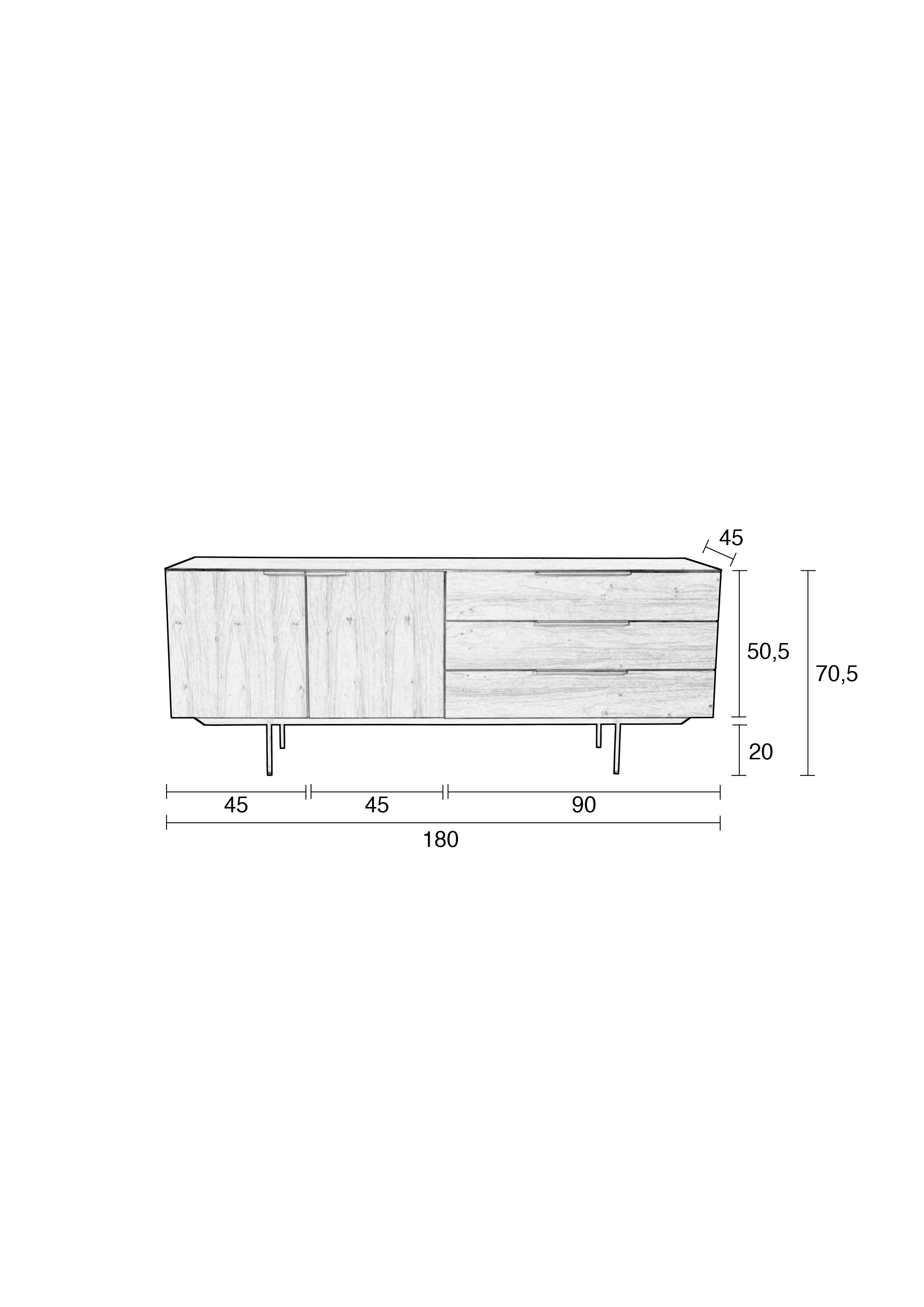Dressoir Travis met 2 deuren en 3 laden - natuur walnoot