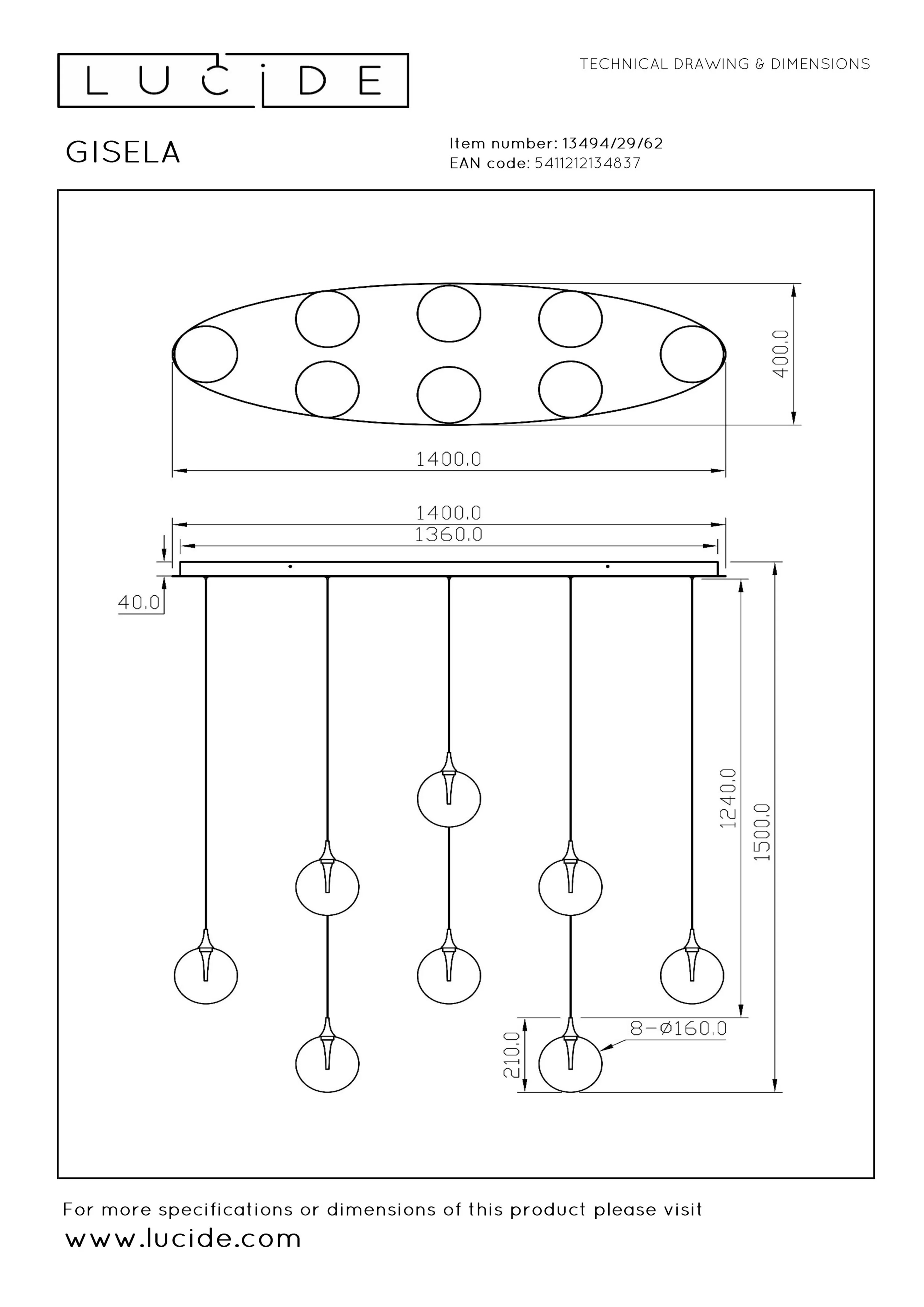 Hanglamp Gisela 8x 3,9W - amber