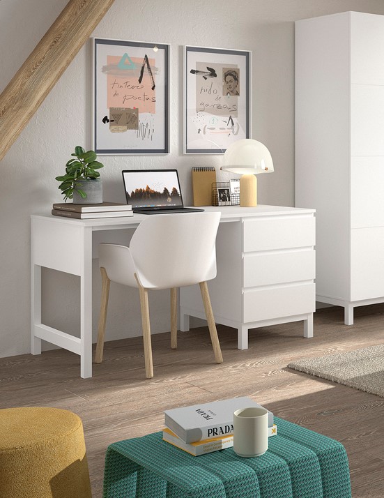 Bureautafel met 3 laden - wit gelakt