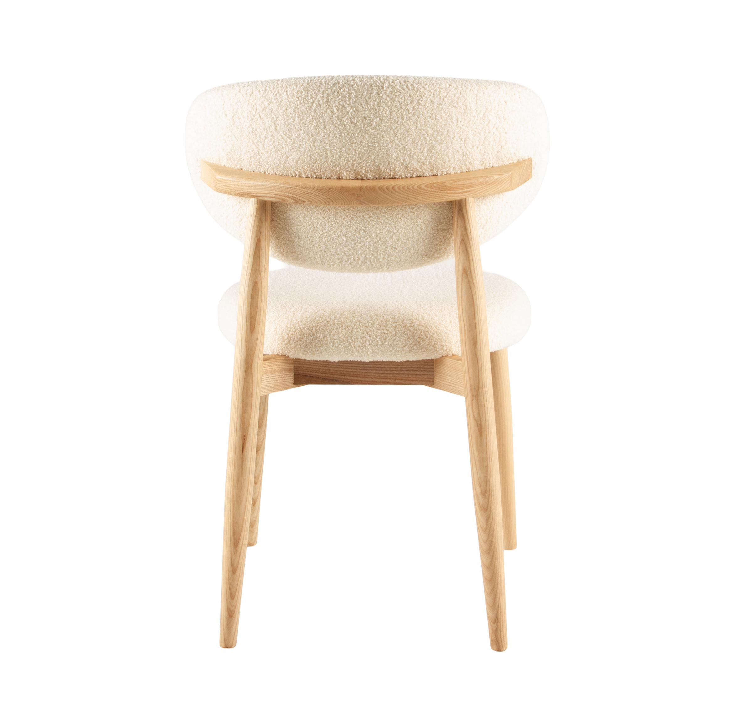 Houten eetkamerstoel met bouclé rug en zitting - natuur/wit