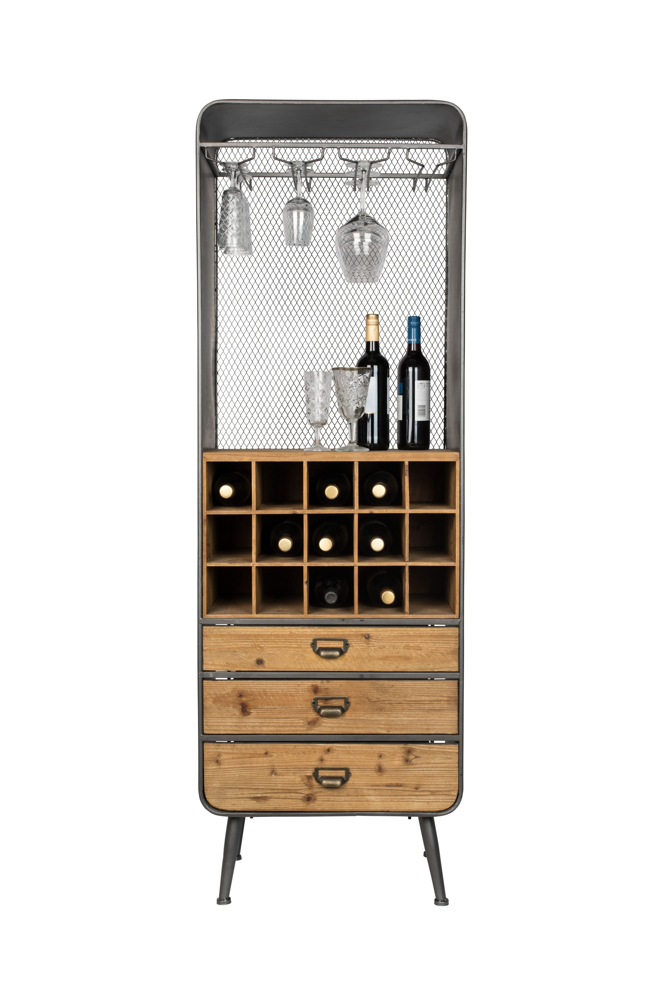 Wijnkast Vino - zwart/natuur dennenhout