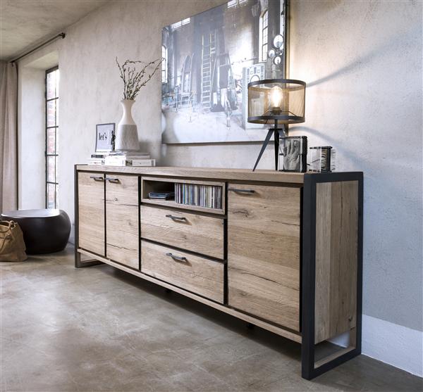 Dressoir Metalo met 2 deuren en 2 lades B180cm - natuur