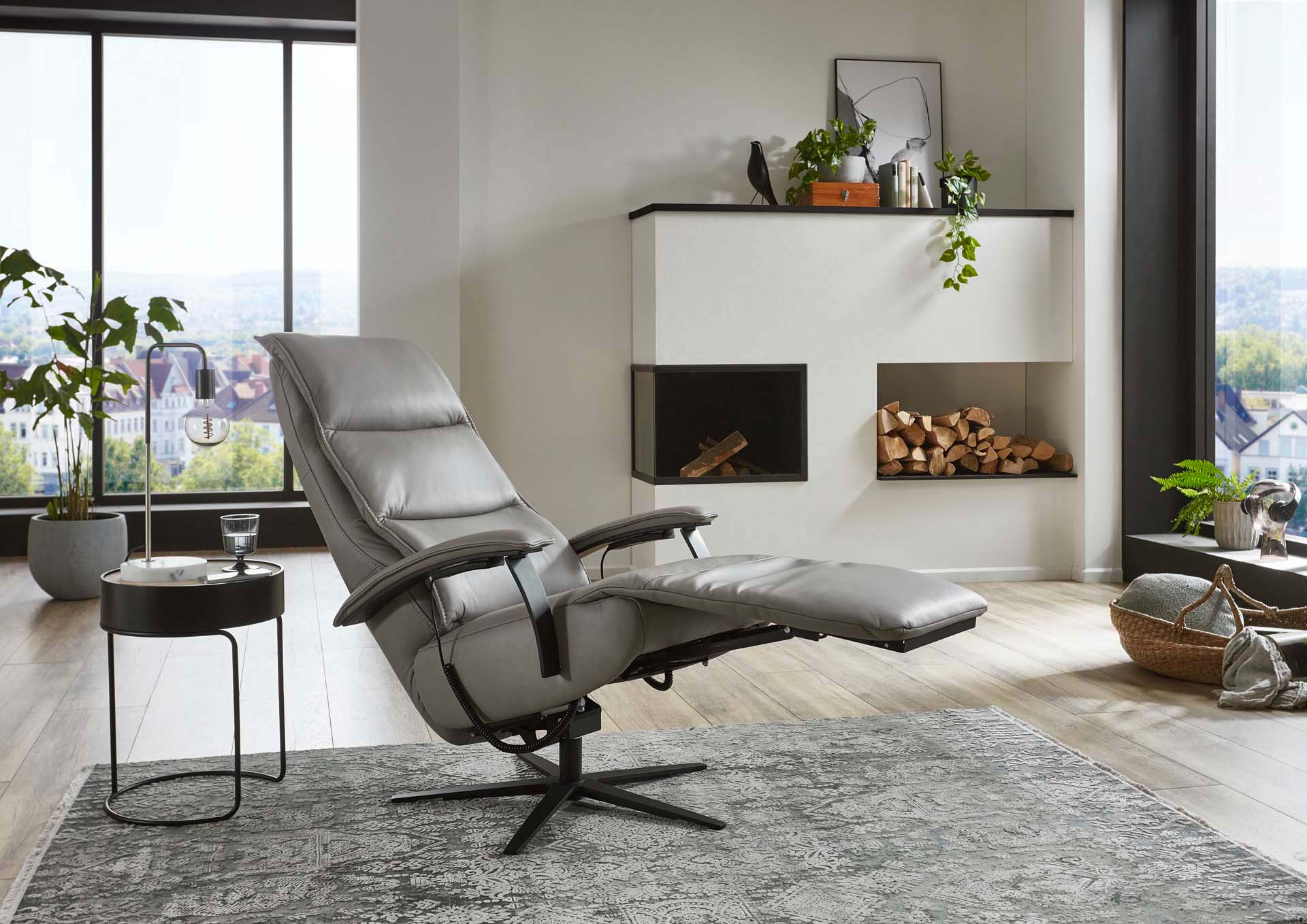 Elektrische relaxzetel Hathi in leder Medium - grijs