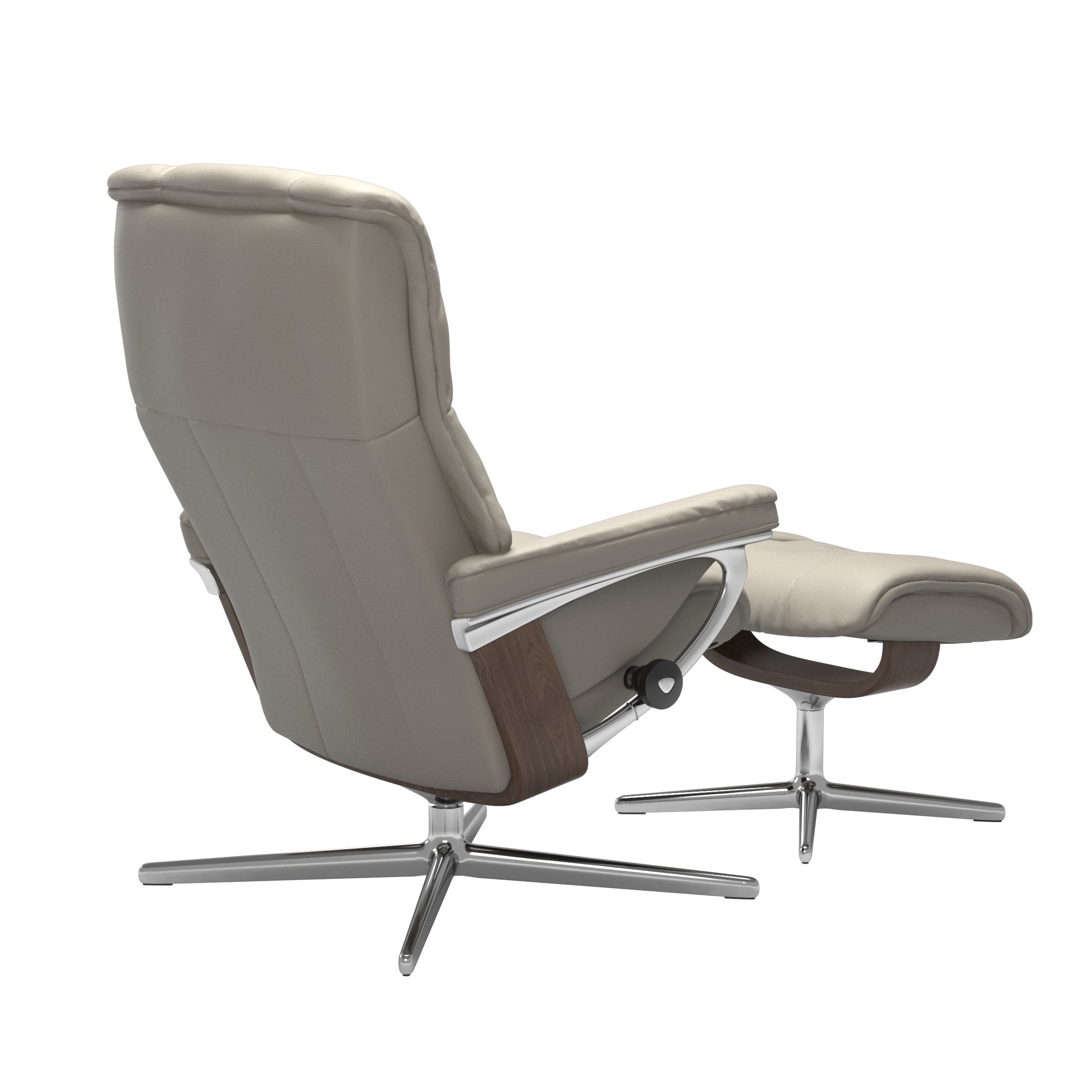 Relaxzetel met voetenbank Mayfair Cross - leder light grey/walnut/chroom