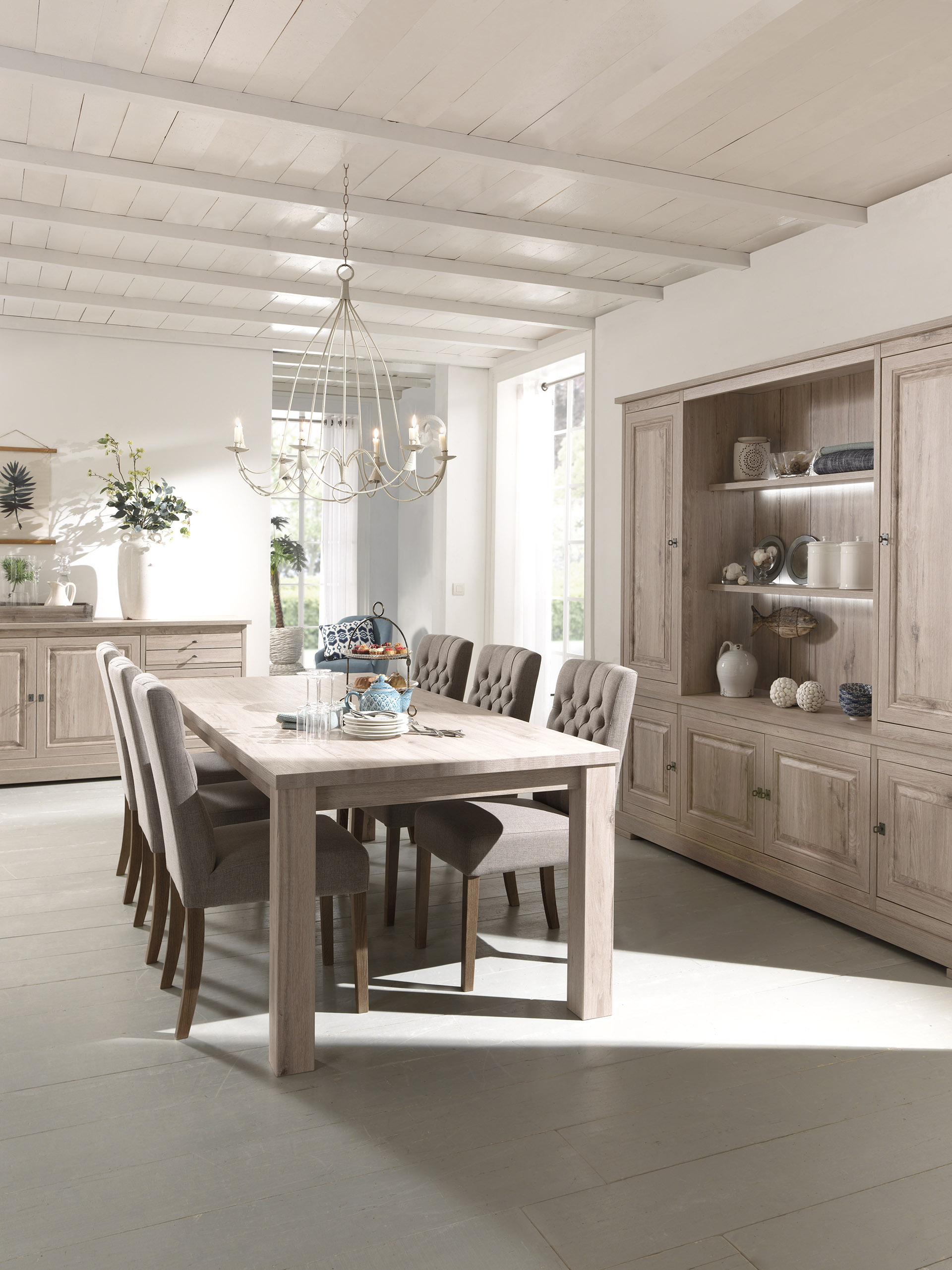 Dressoir met 4 deuren en 4 lades B221cm - lichtgrijs eiken