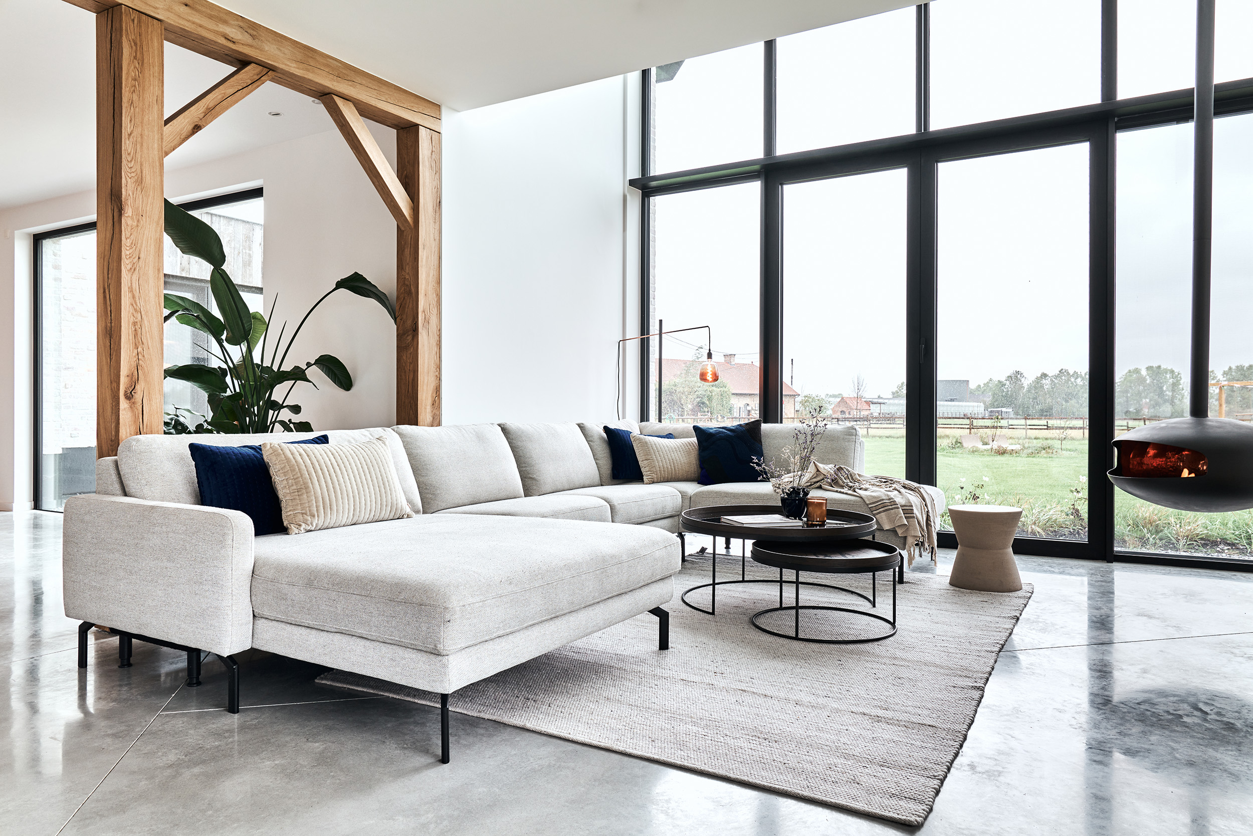 Hoeksalon U-vorm met relax (rechts) - ecru