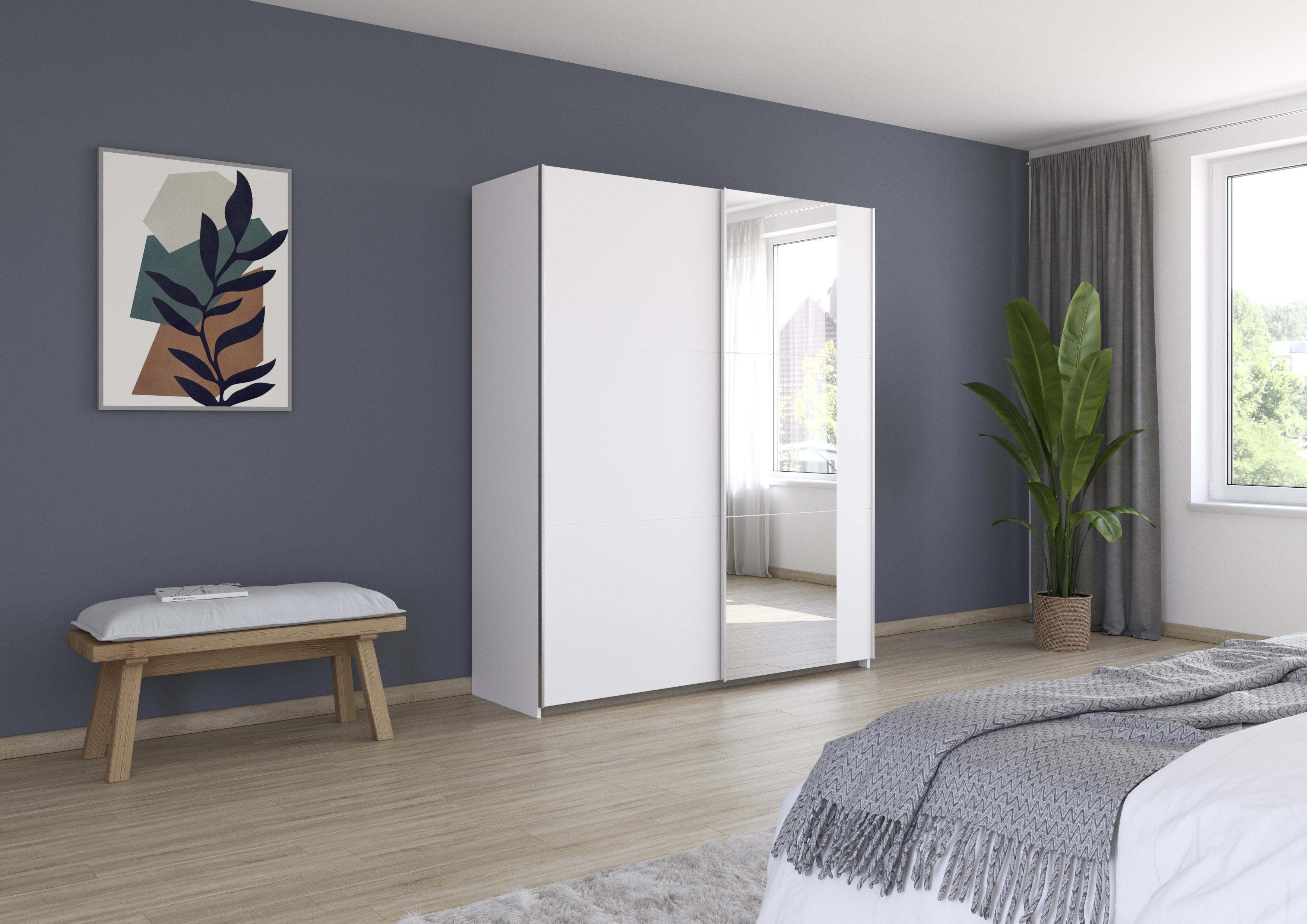 Schuifdeurkast met spiegel 175x210cm - Alpin wit