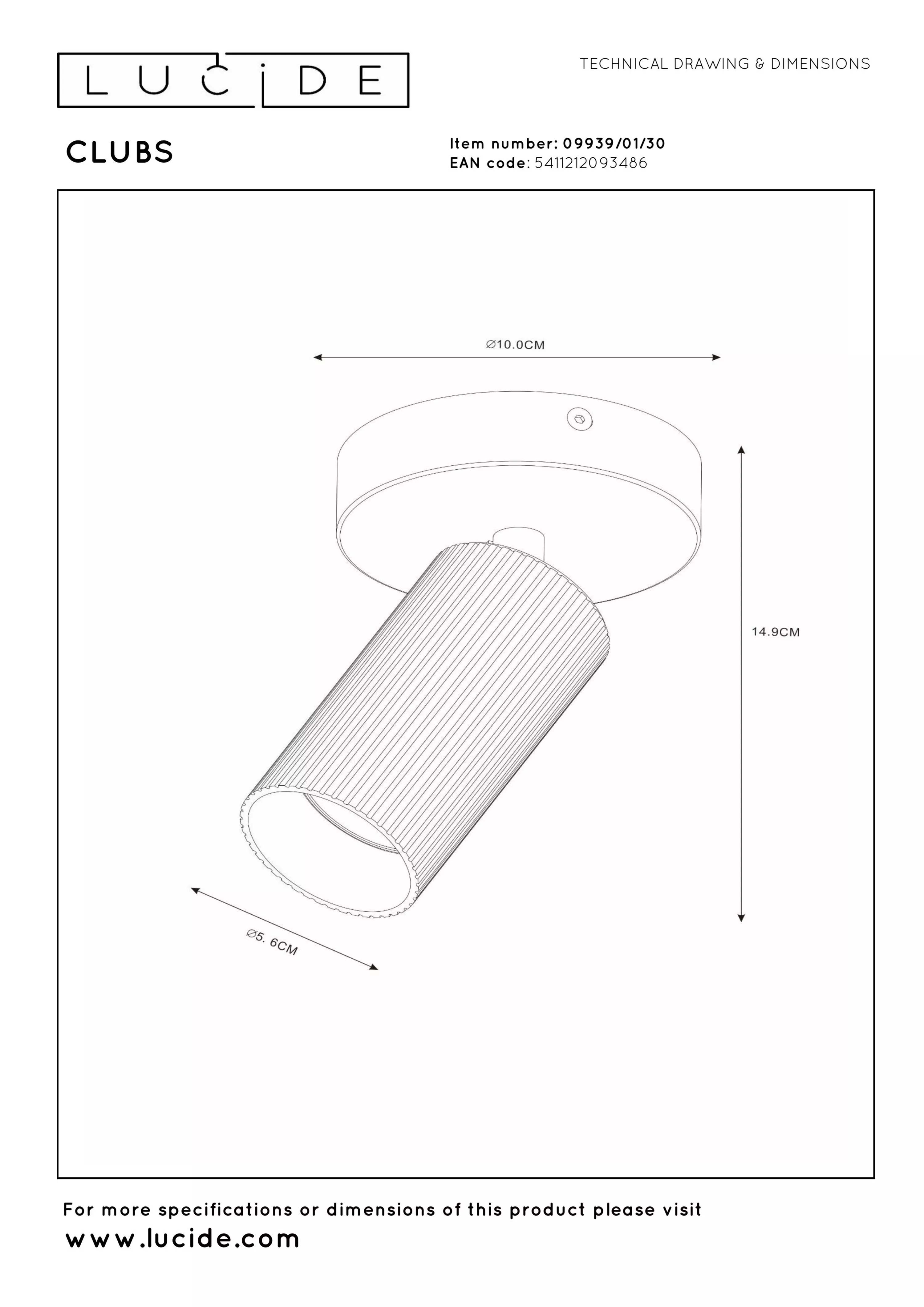 Plafondspot (excl.lamp) Clubs 1xGU10 - zwart