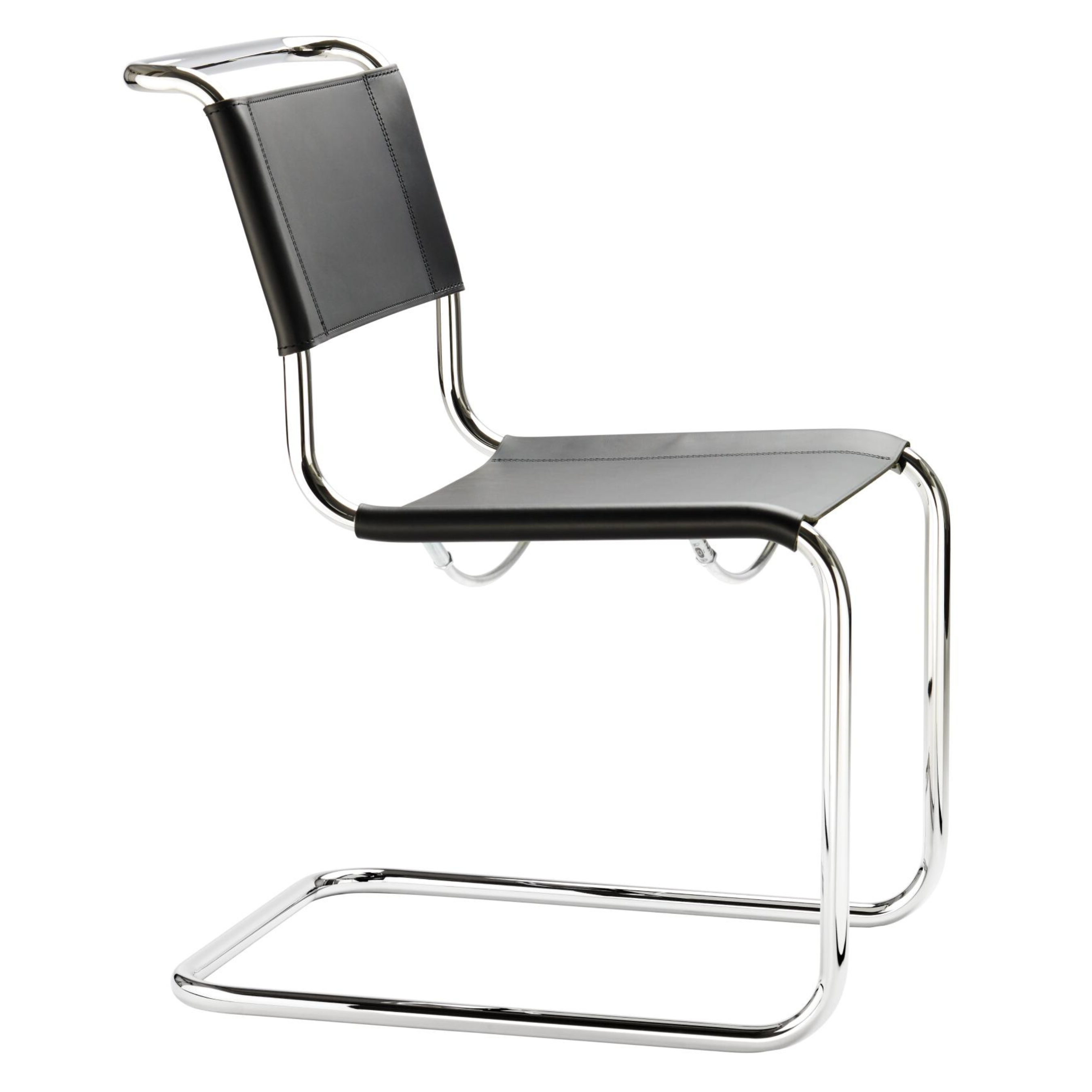Eetkamerstoel S33 met lederen zitting - zwart/chrome