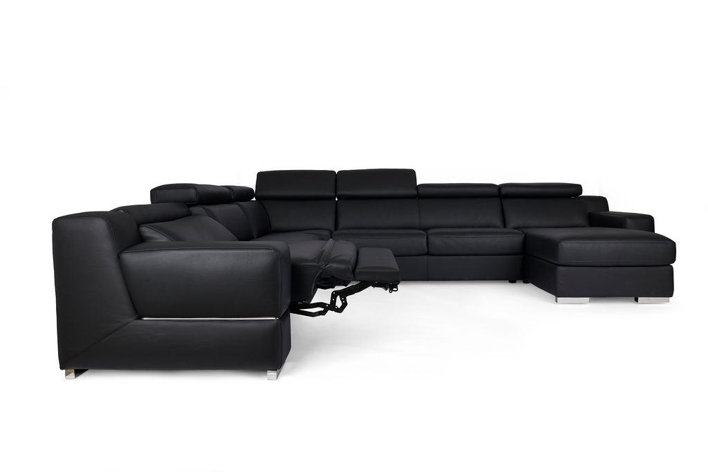 Zwart, lederen hoeksalon met relax