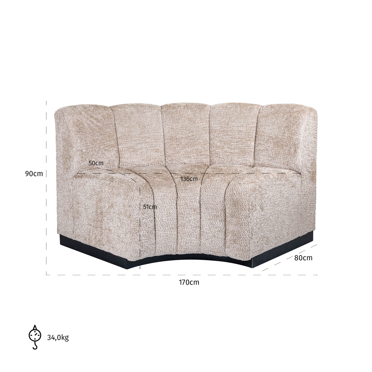 Eetkamerbank Hillway ronde hoek - beige