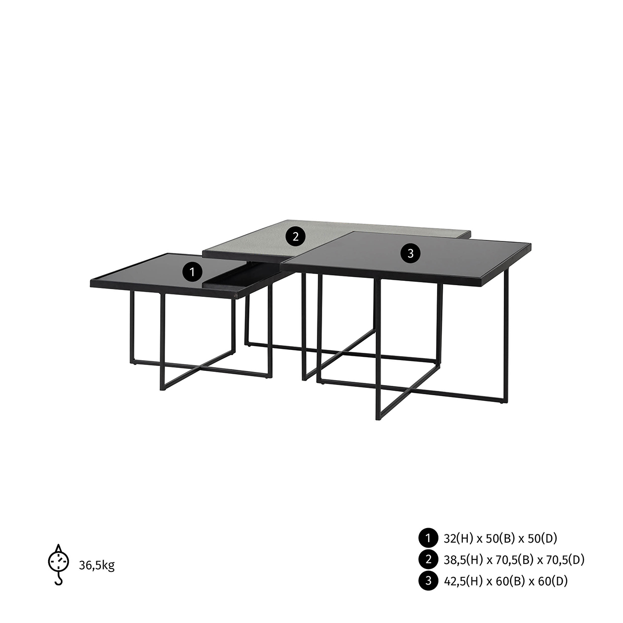 Set van 3 salontafels