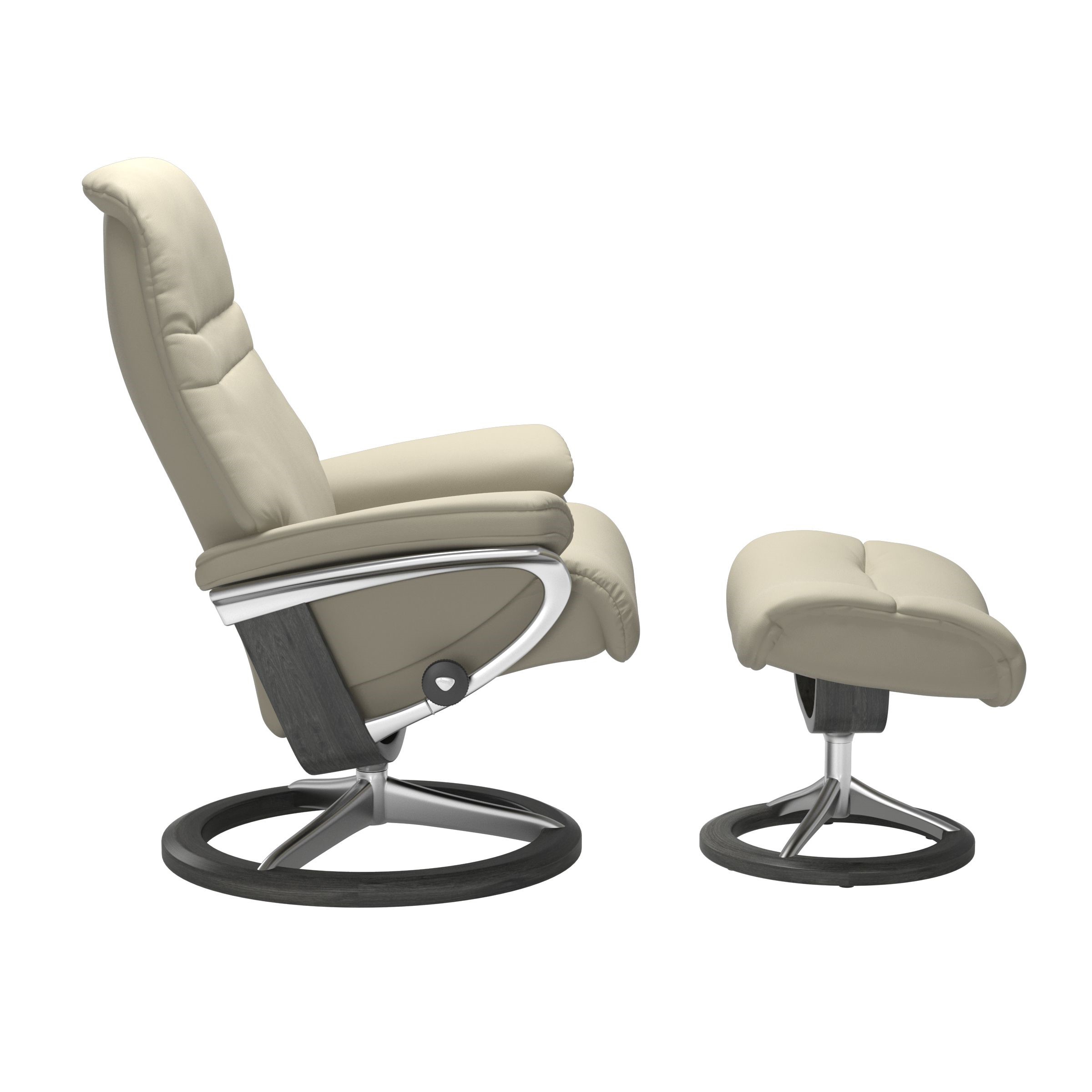 Relaxzetel Sunrise in leder met voetenbank Medium - grijs
