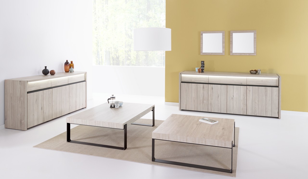 Dressoir met 3 deuren en 3 lades B224cm - lichtgrijs eiken